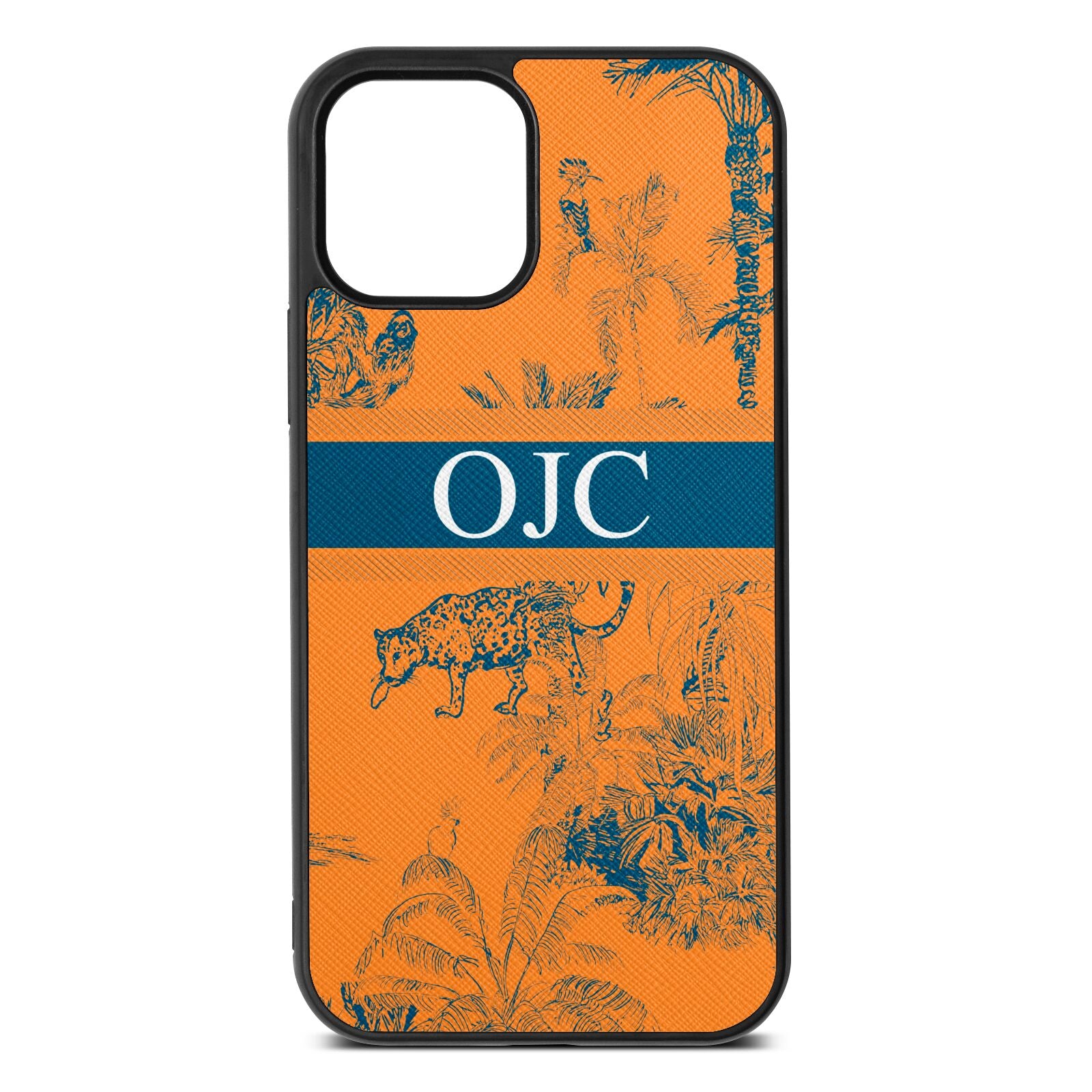 Personalised Tropical Toile Saffron Saffiano Leather iPhone 12 Case