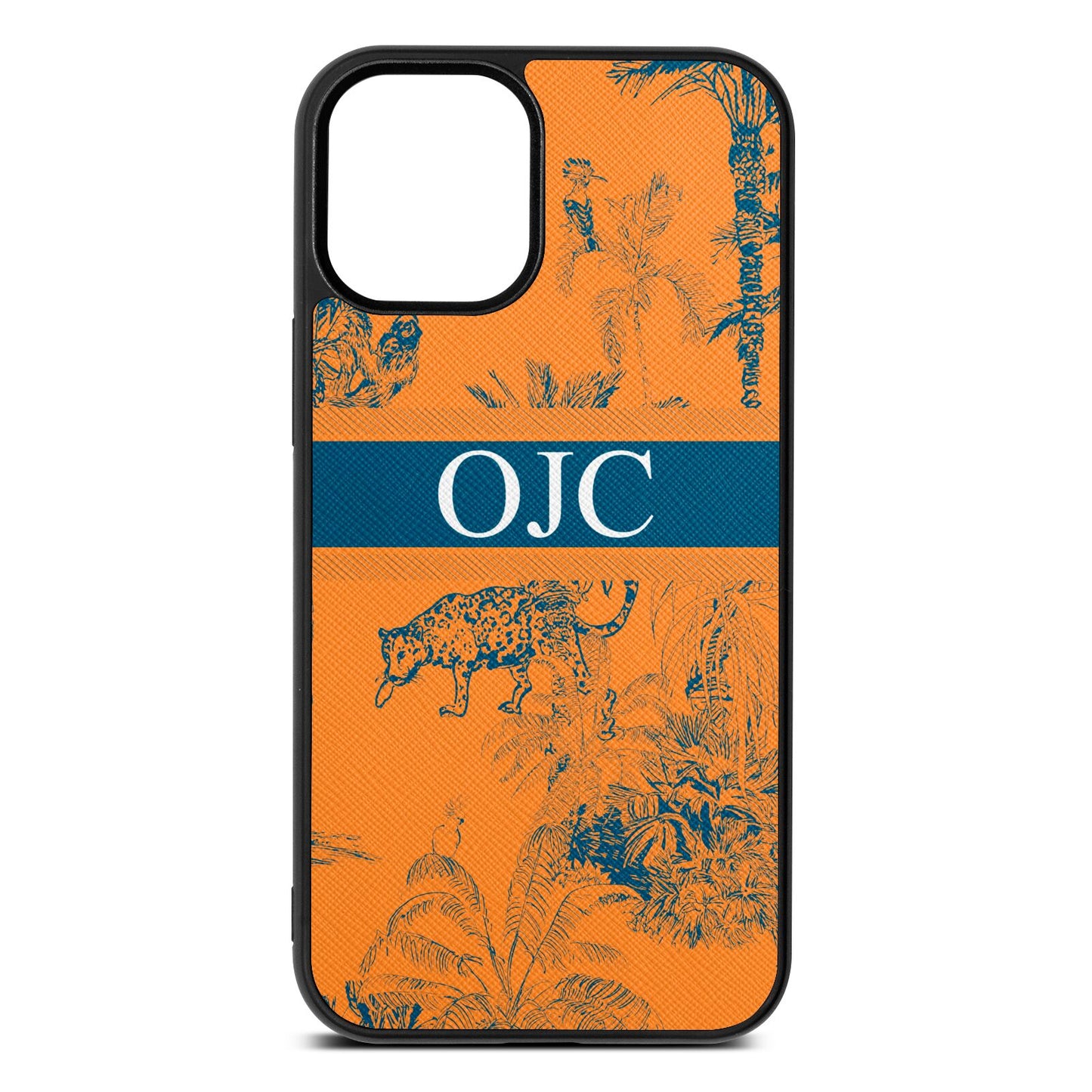 Personalised Tropical Toile Saffron Saffiano Leather iPhone 12 Mini Case