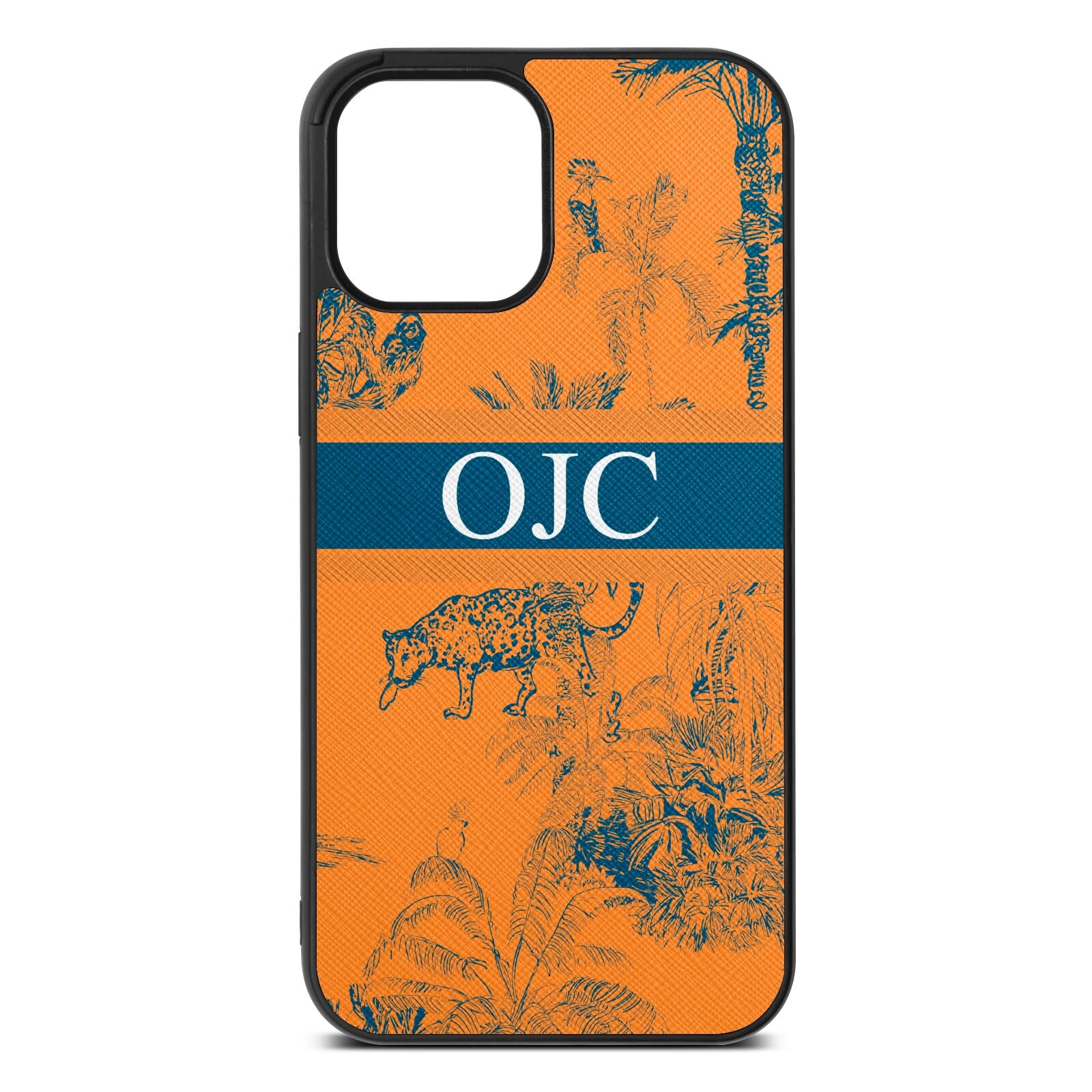 Personalised Tropical Toile Saffron Saffiano Leather iPhone 12 Pro Max Case