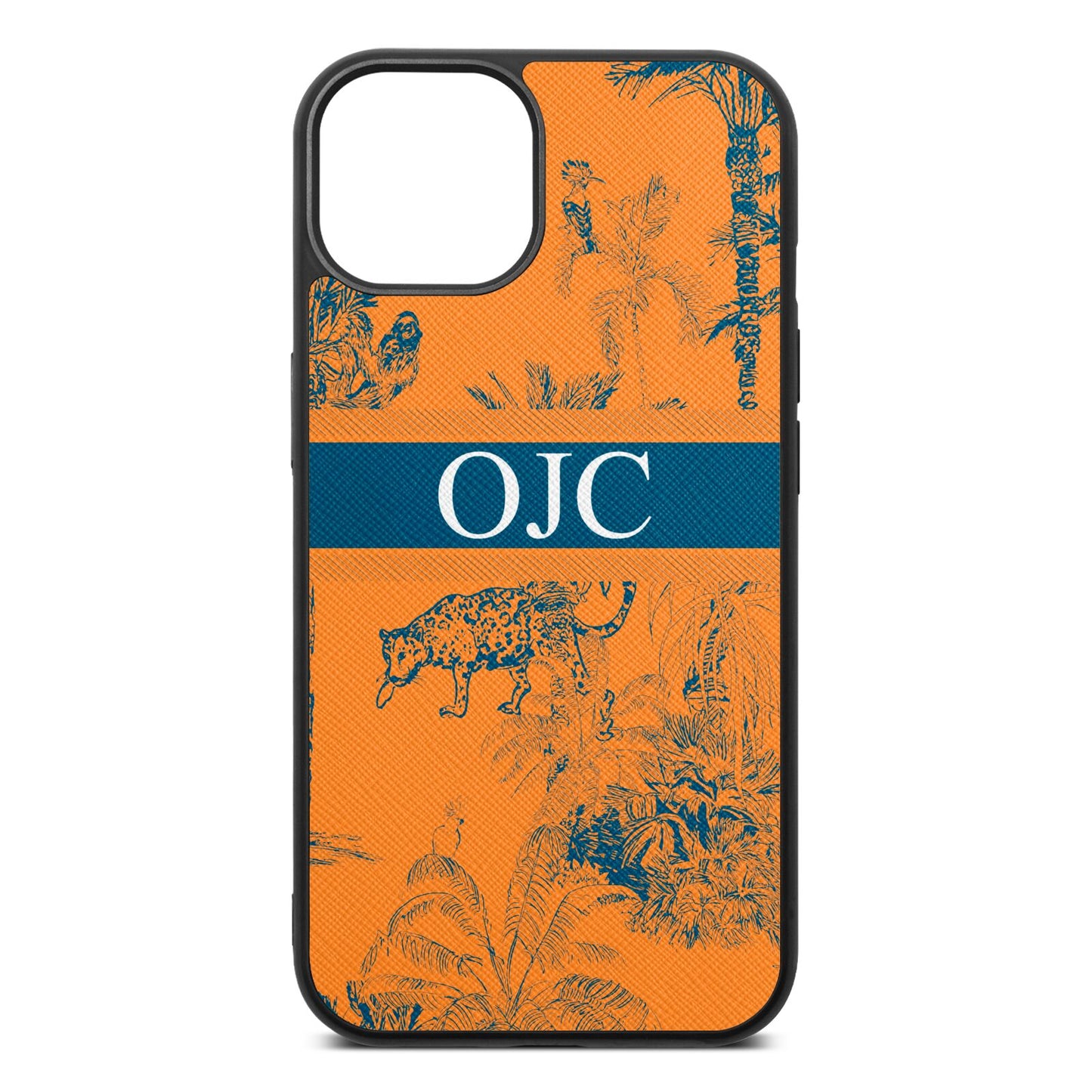 Personalised Tropical Toile Saffron Saffiano Leather iPhone 13 Case