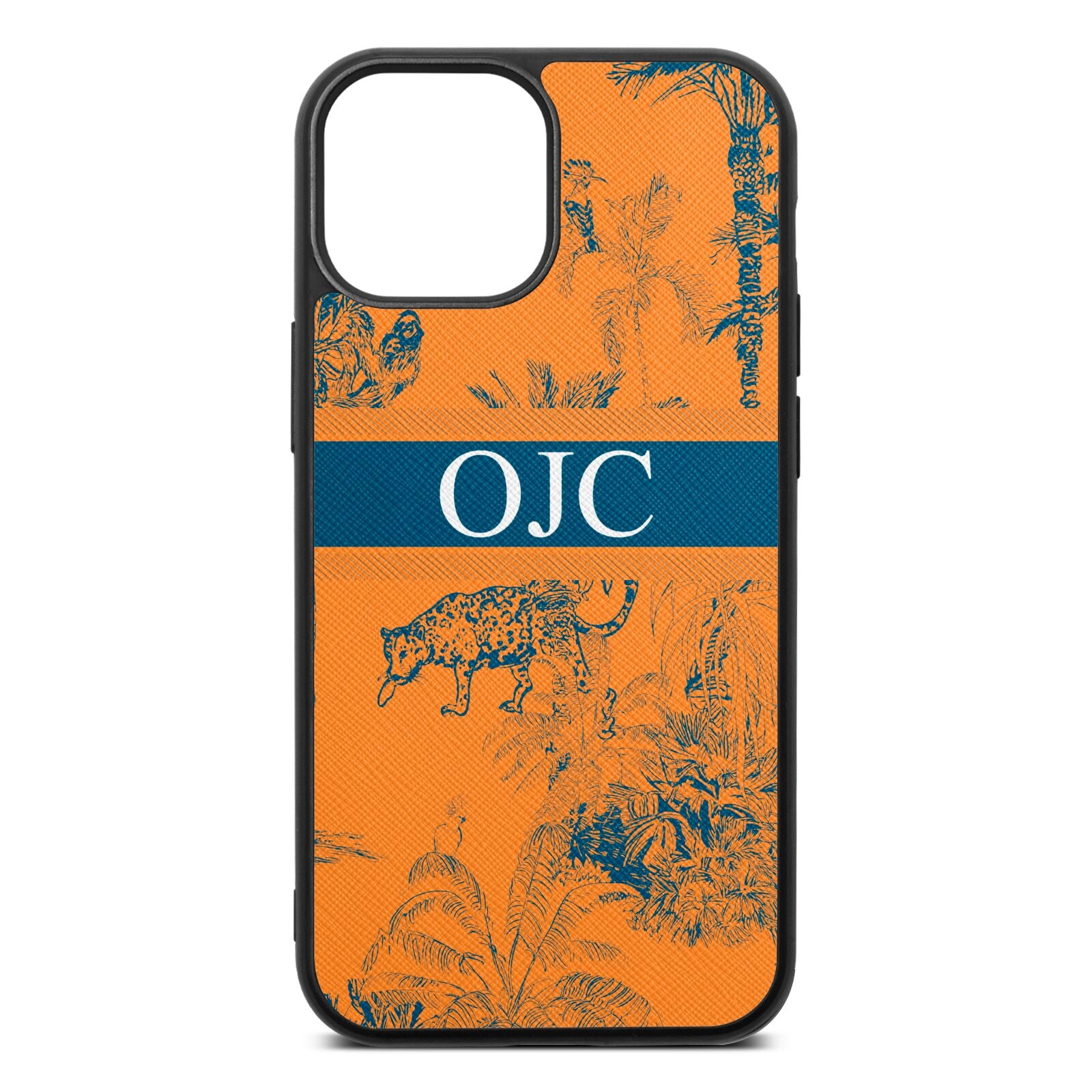 Personalised Tropical Toile Saffron Saffiano Leather iPhone 13 Mini Case