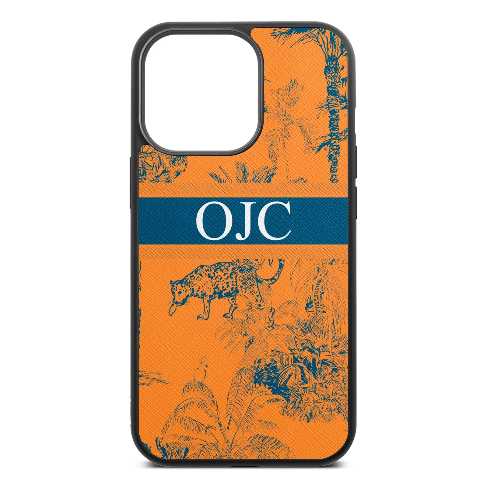 Personalised Tropical Toile Saffron Saffiano Leather iPhone 13 Pro Case