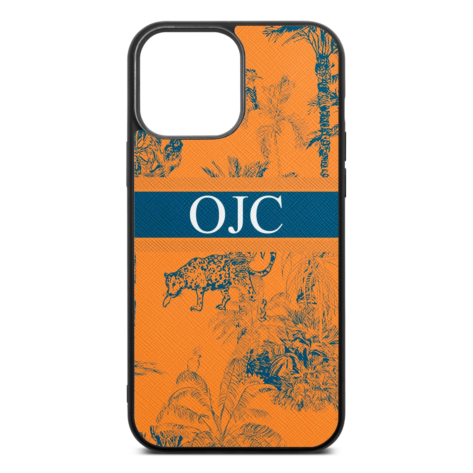 Personalised Tropical Toile Saffron Saffiano Leather iPhone 13 Pro Max Case