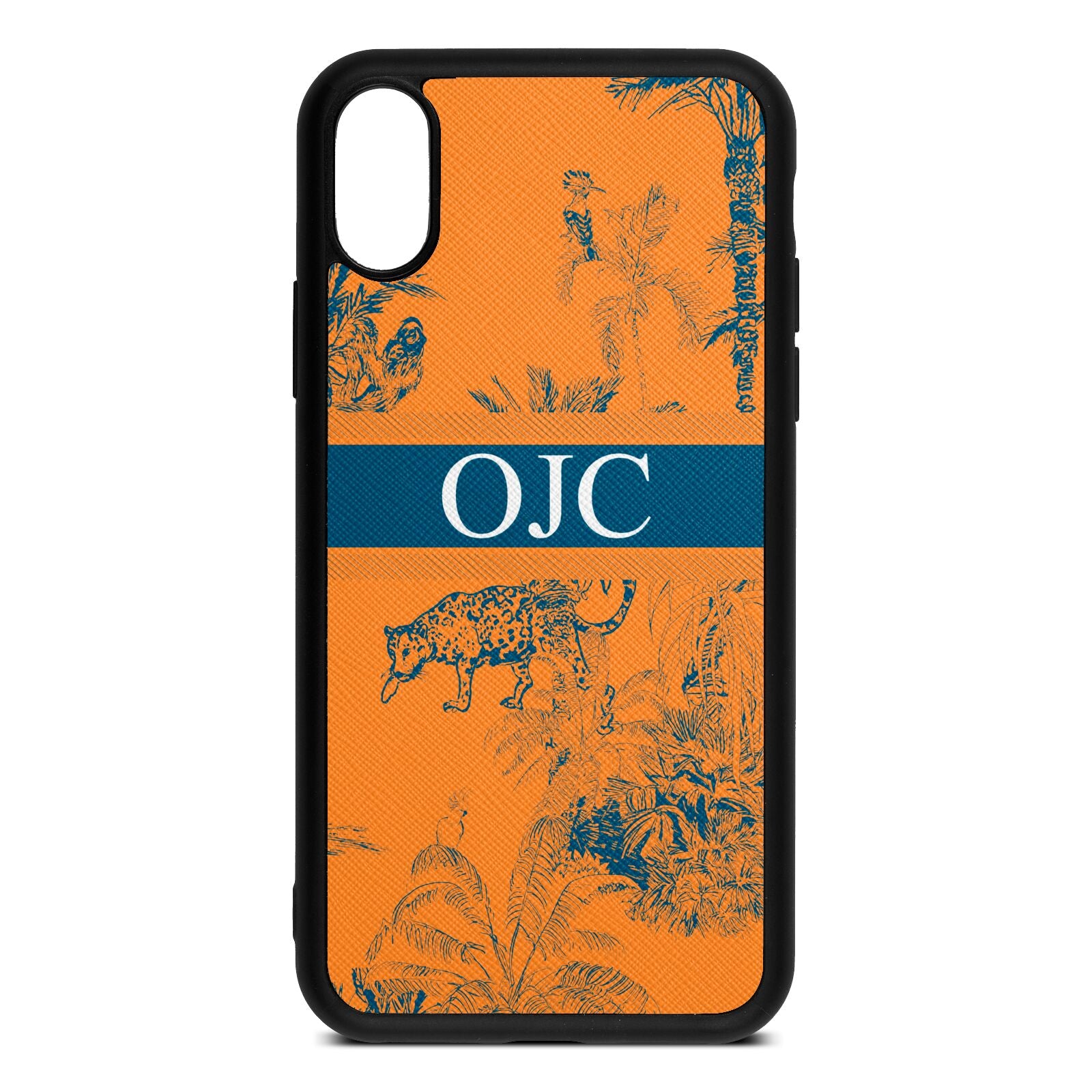 Personalised Tropical Toile Saffron Saffiano Leather iPhone Xs Case