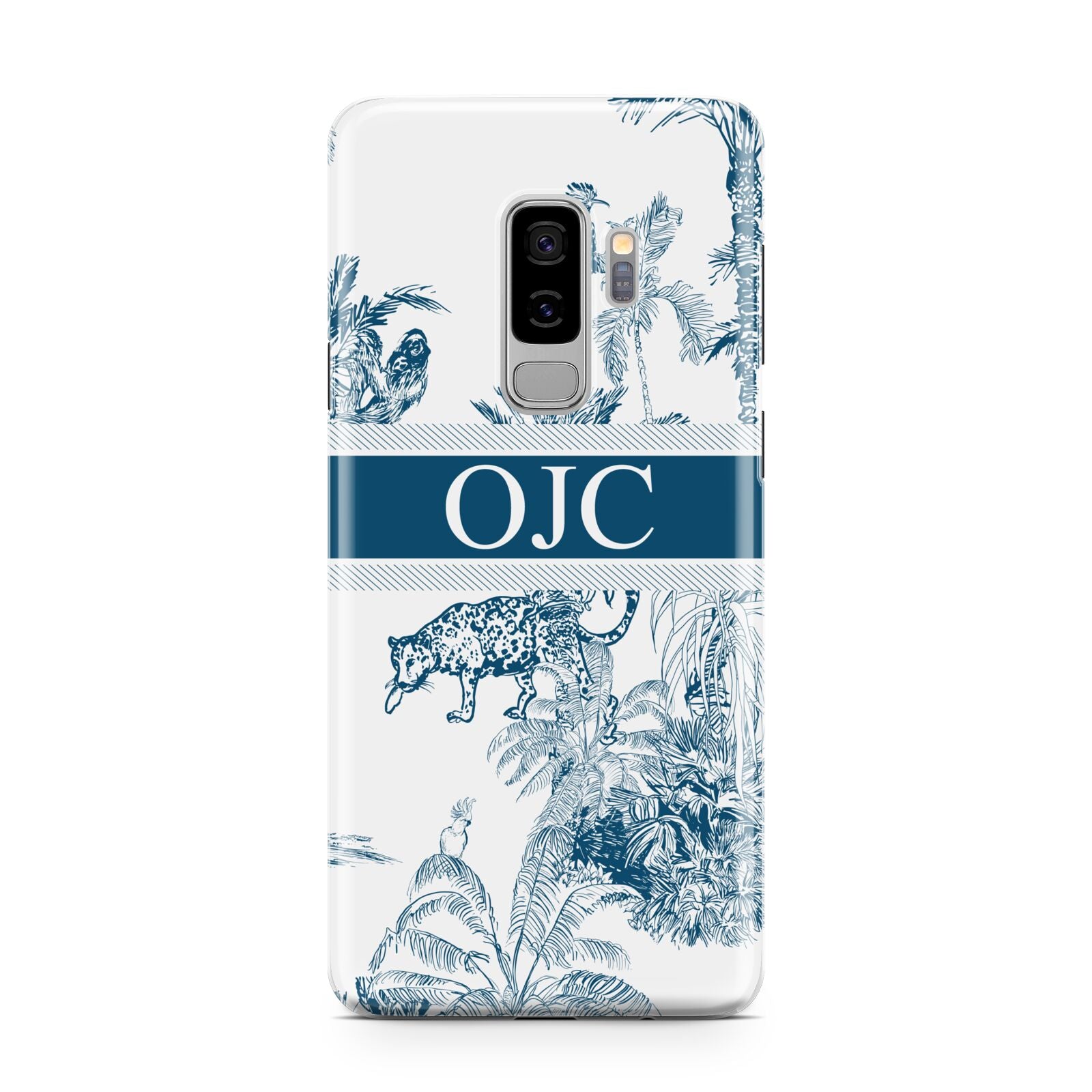 Personalised Tropical Toile Samsung Galaxy S9 Plus Case on Silver phone