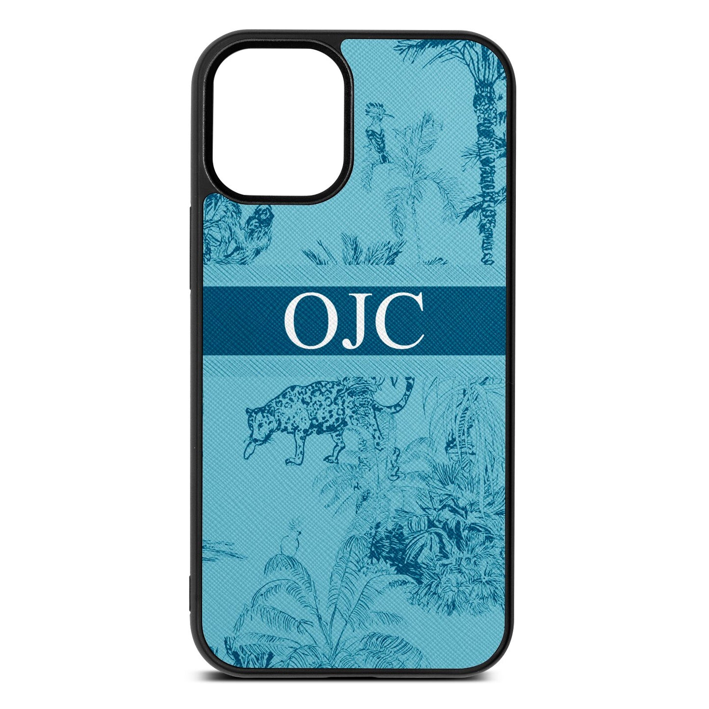 Personalised Tropical Toile Sky Saffiano Leather iPhone 12 Mini Case