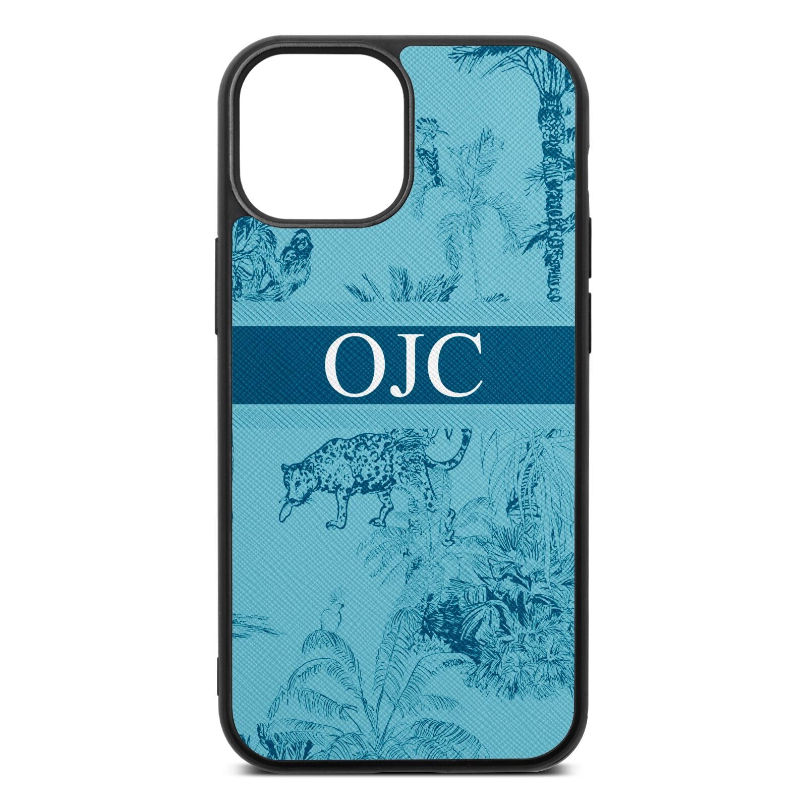 Personalised Tropical Toile Sky Saffiano Leather iPhone 13 Mini Case