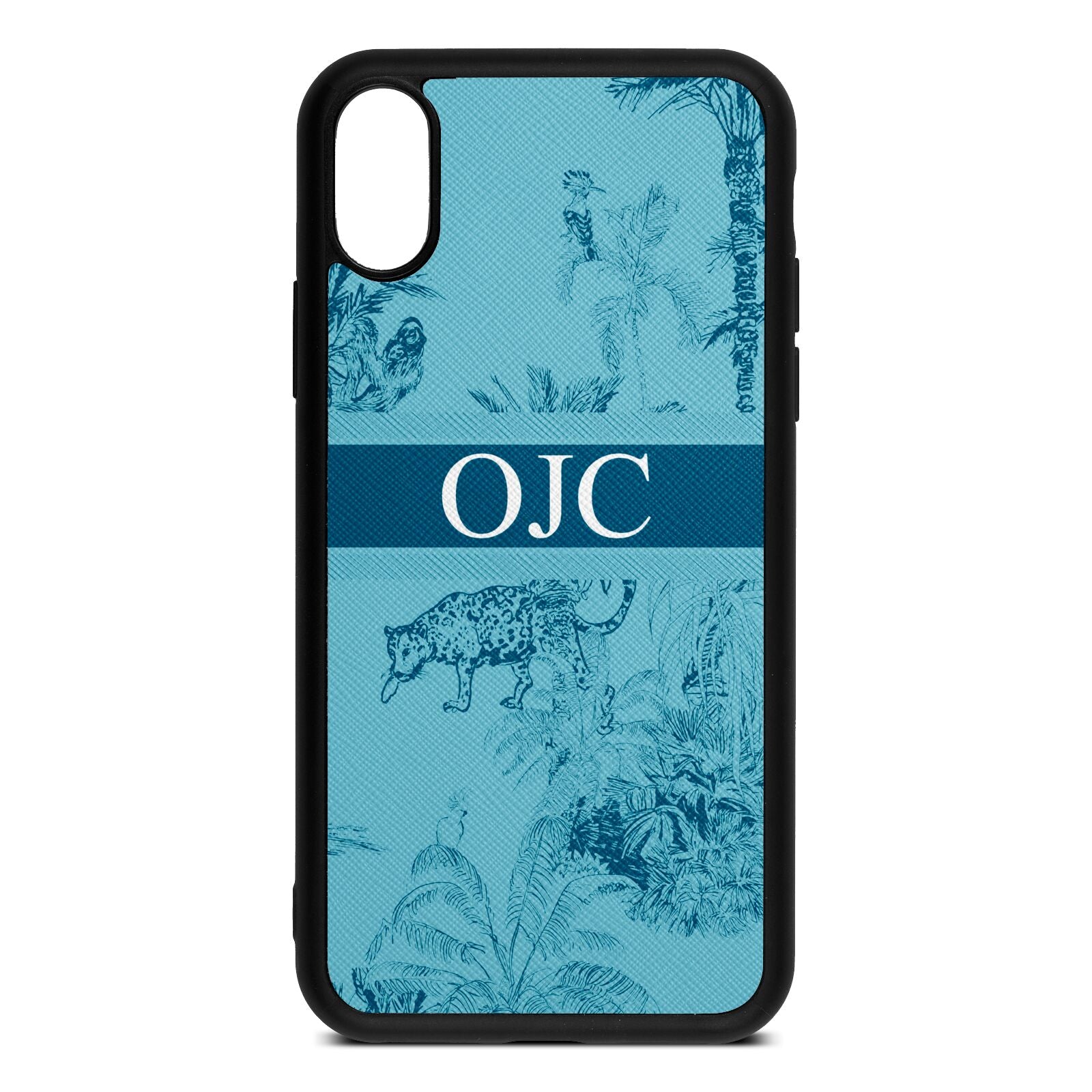 Personalised Tropical Toile Sky Saffiano Leather iPhone Xs Case