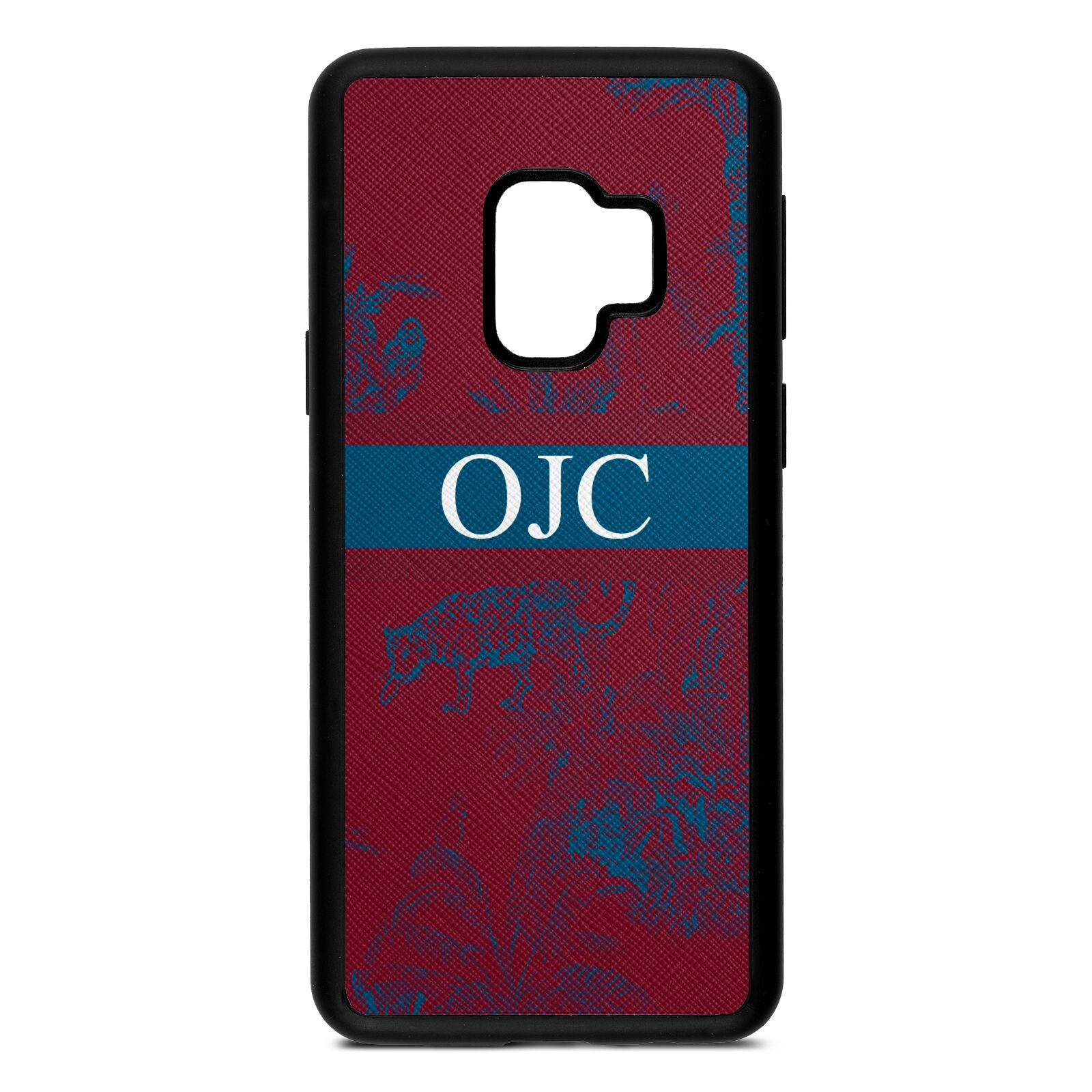 Personalised Tropical Toile Wine Red Saffiano Leather Samsung S9 Case