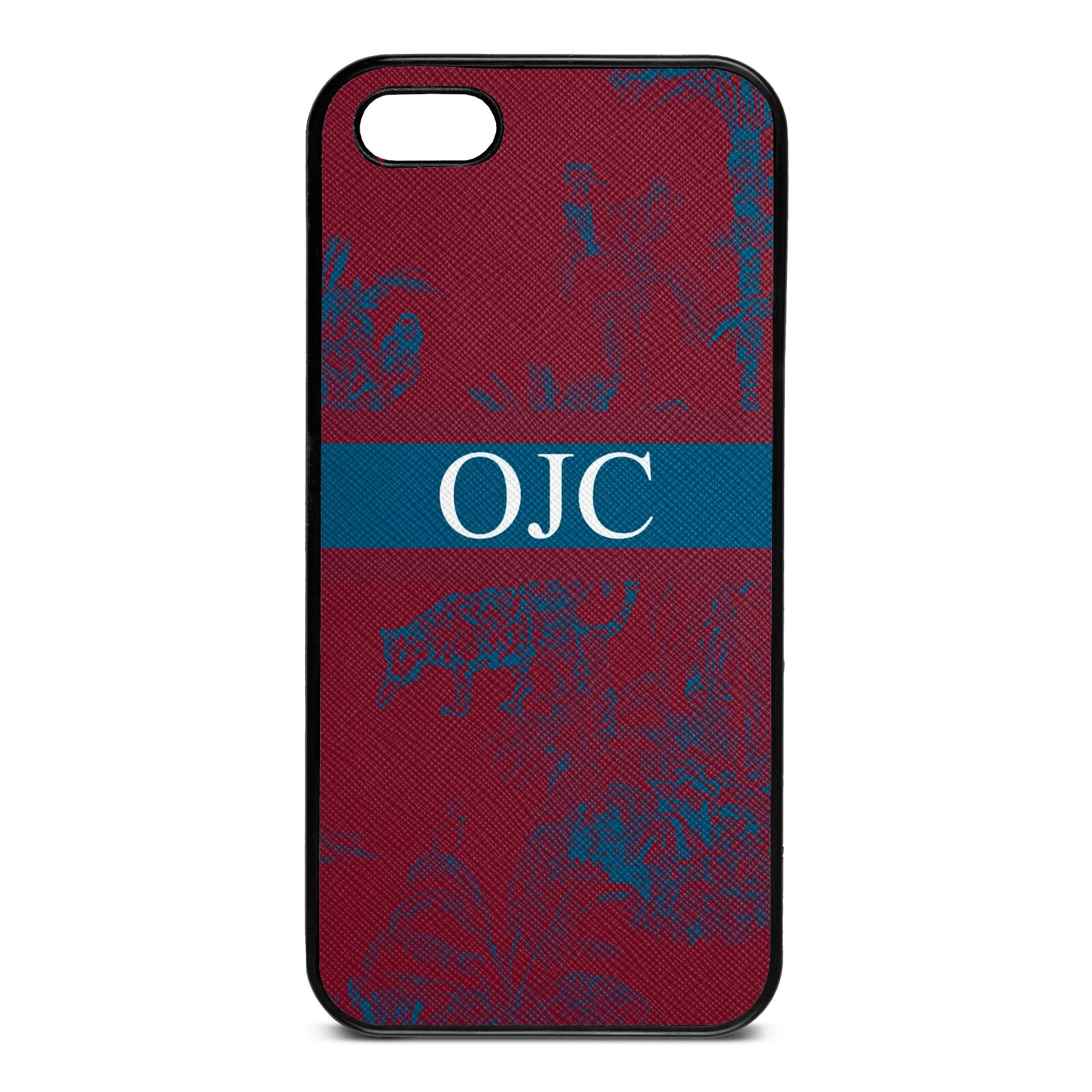 Personalised Tropical Toile Wine Red Saffiano Leather iPhone 5 Case