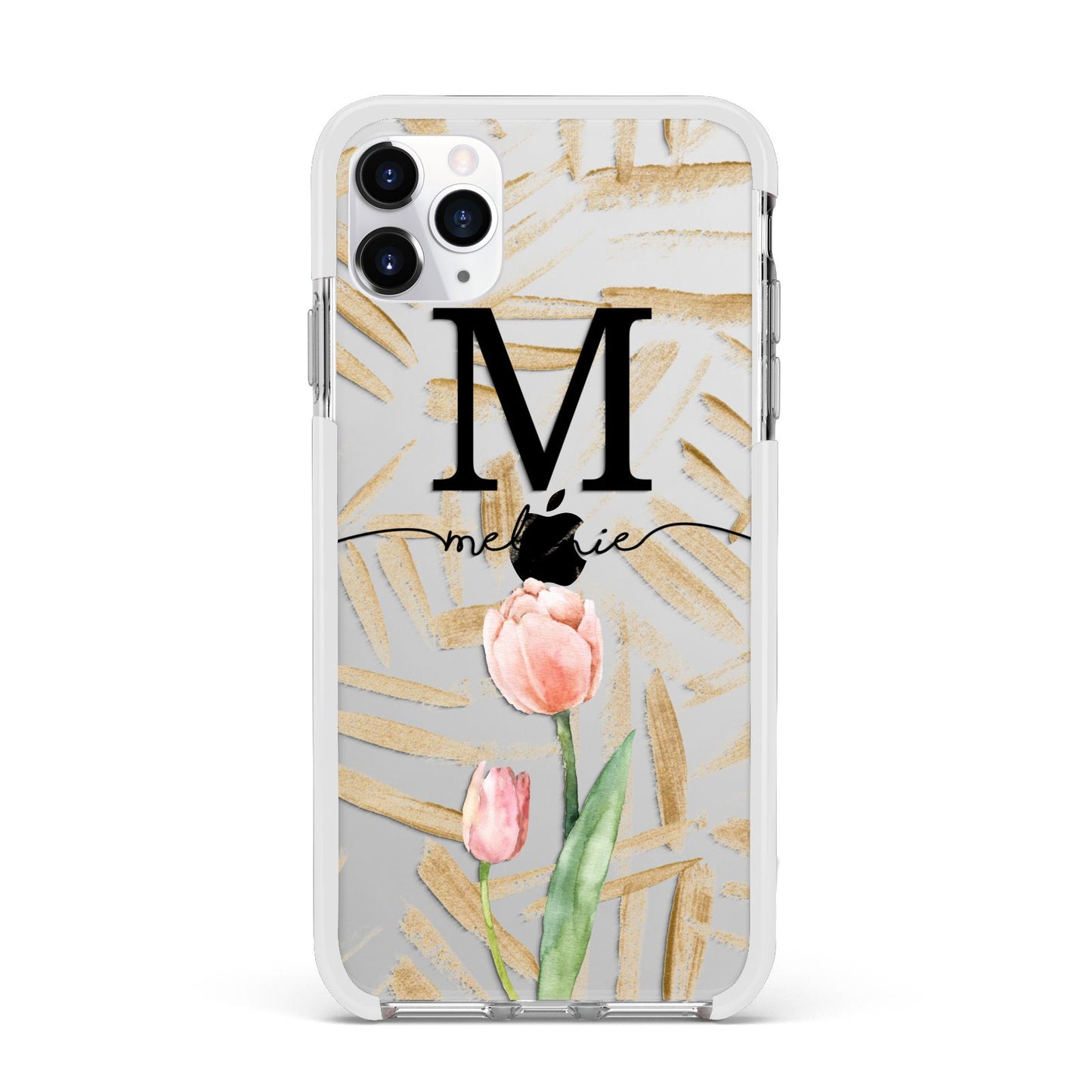 Personalised Tulip Apple iPhone 11 Pro Max in Silver with White Impact Case