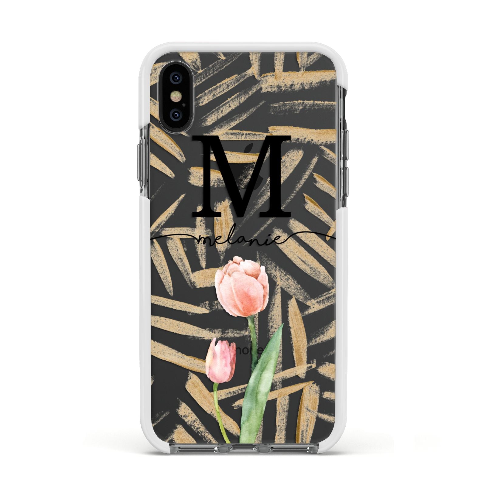 Personalised Tulip Apple iPhone Xs Impact Case White Edge on Black Phone