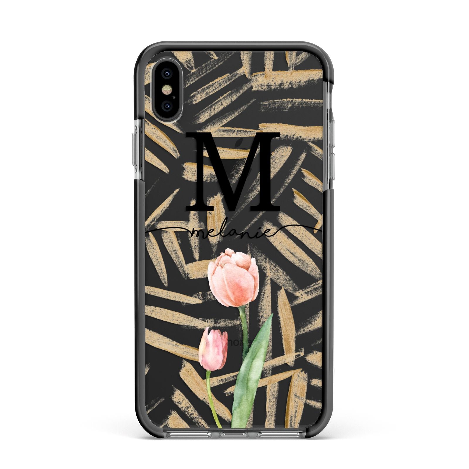 Personalised Tulip Apple iPhone Xs Max Impact Case Black Edge on Black Phone