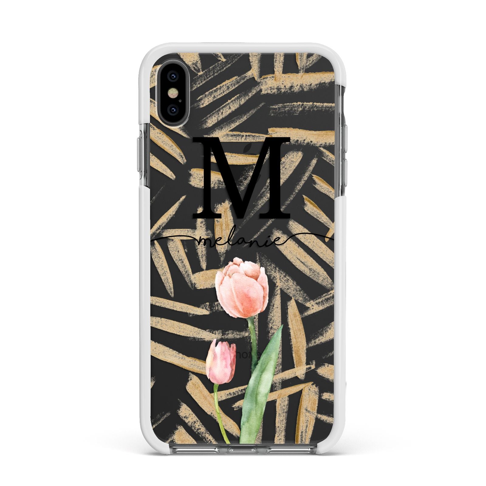 Personalised Tulip Apple iPhone Xs Max Impact Case White Edge on Black Phone