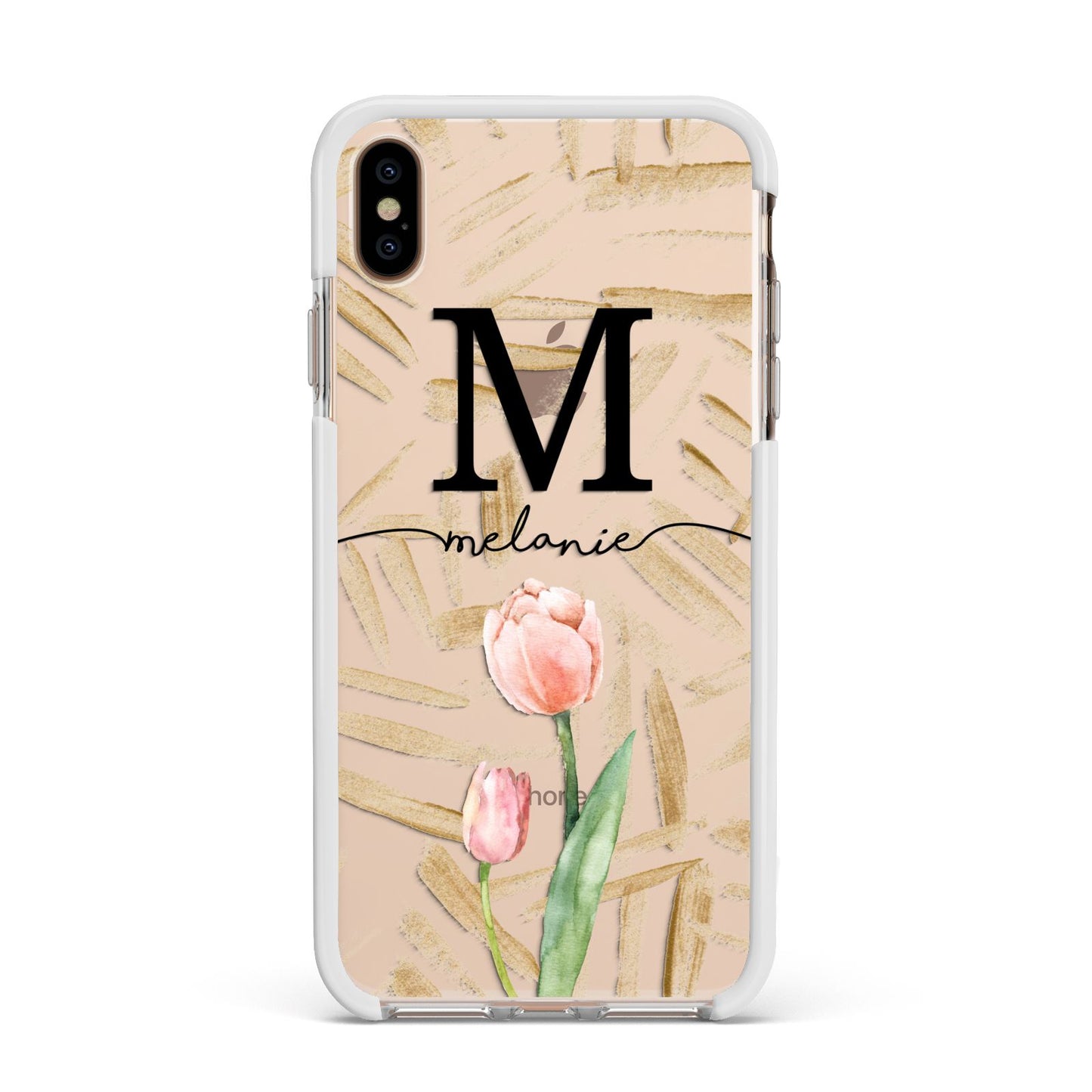 Personalised Tulip Apple iPhone Xs Max Impact Case White Edge on Gold Phone