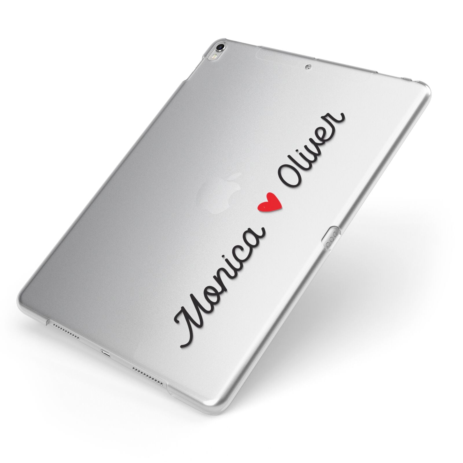 Personalised Two Names Couples Clear Custom Black Apple iPad Case on Silver iPad Side View