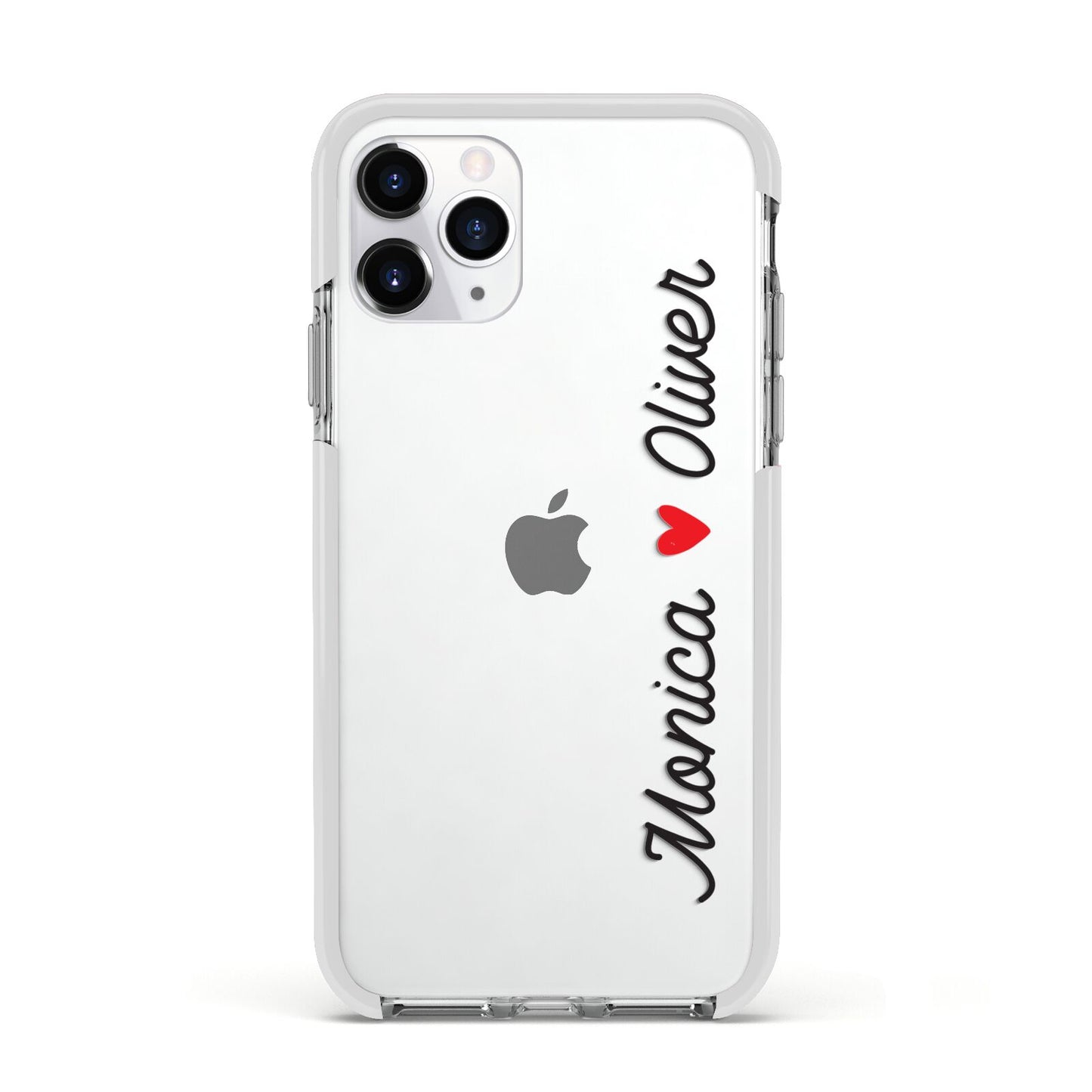 Personalised Two Names Couples Clear Custom Black Apple iPhone 11 Pro in Silver with White Impact Case