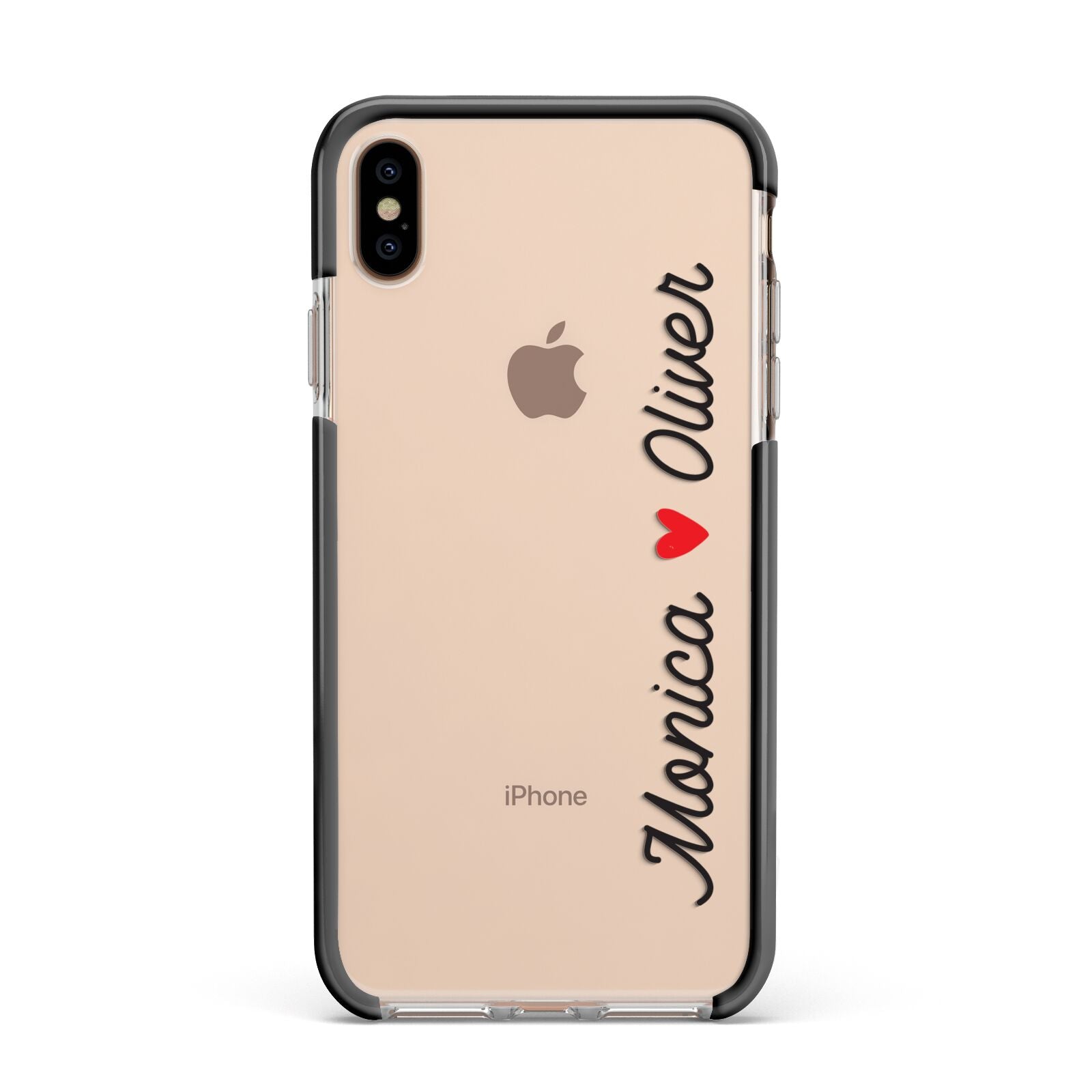 Personalised Two Names Couples Clear Custom Black Apple iPhone Xs Max Impact Case Black Edge on Gold Phone