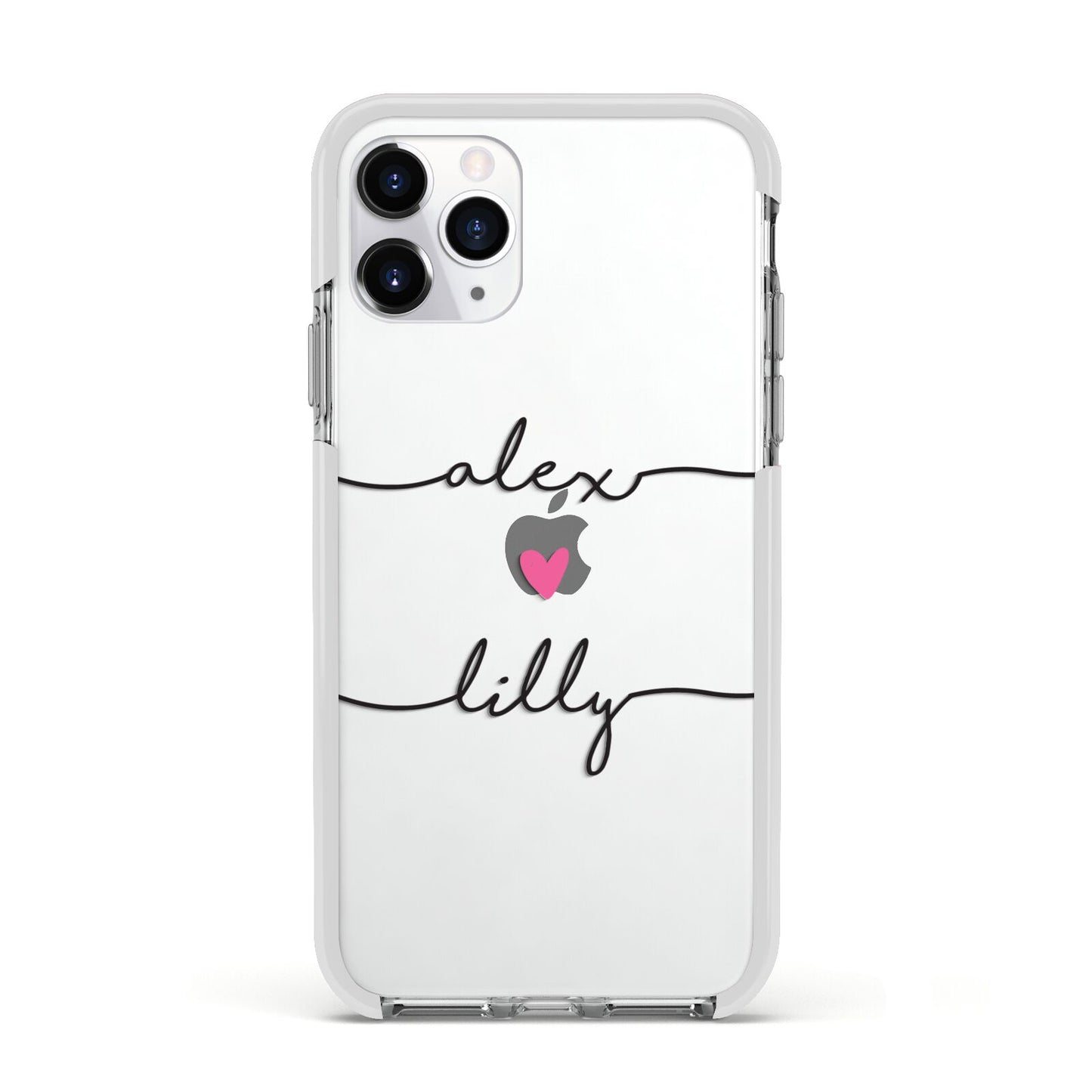 Personalised Two Names For Couples Heart Clear Apple iPhone 11 Pro in Silver with White Impact Case