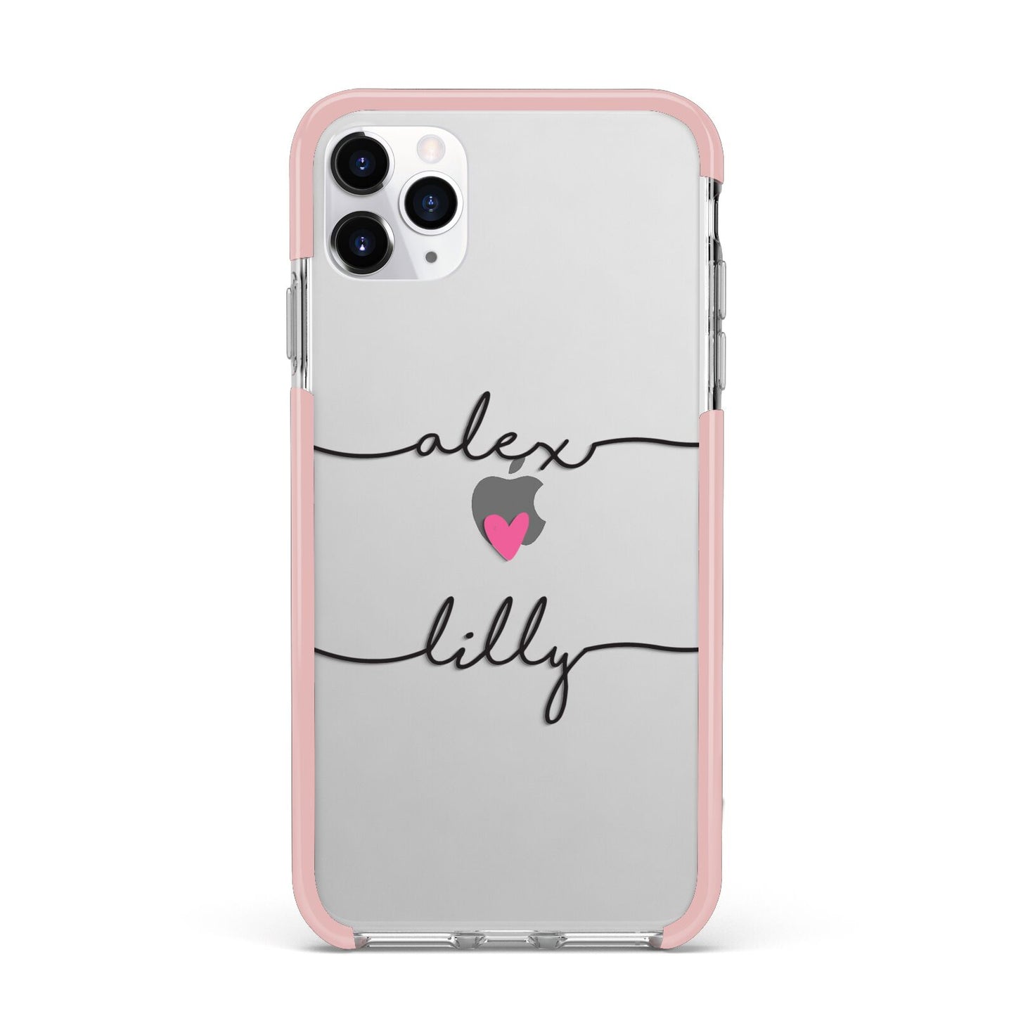 Personalised Two Names For Couples Heart Clear iPhone 11 Pro Max Impact Pink Edge Case