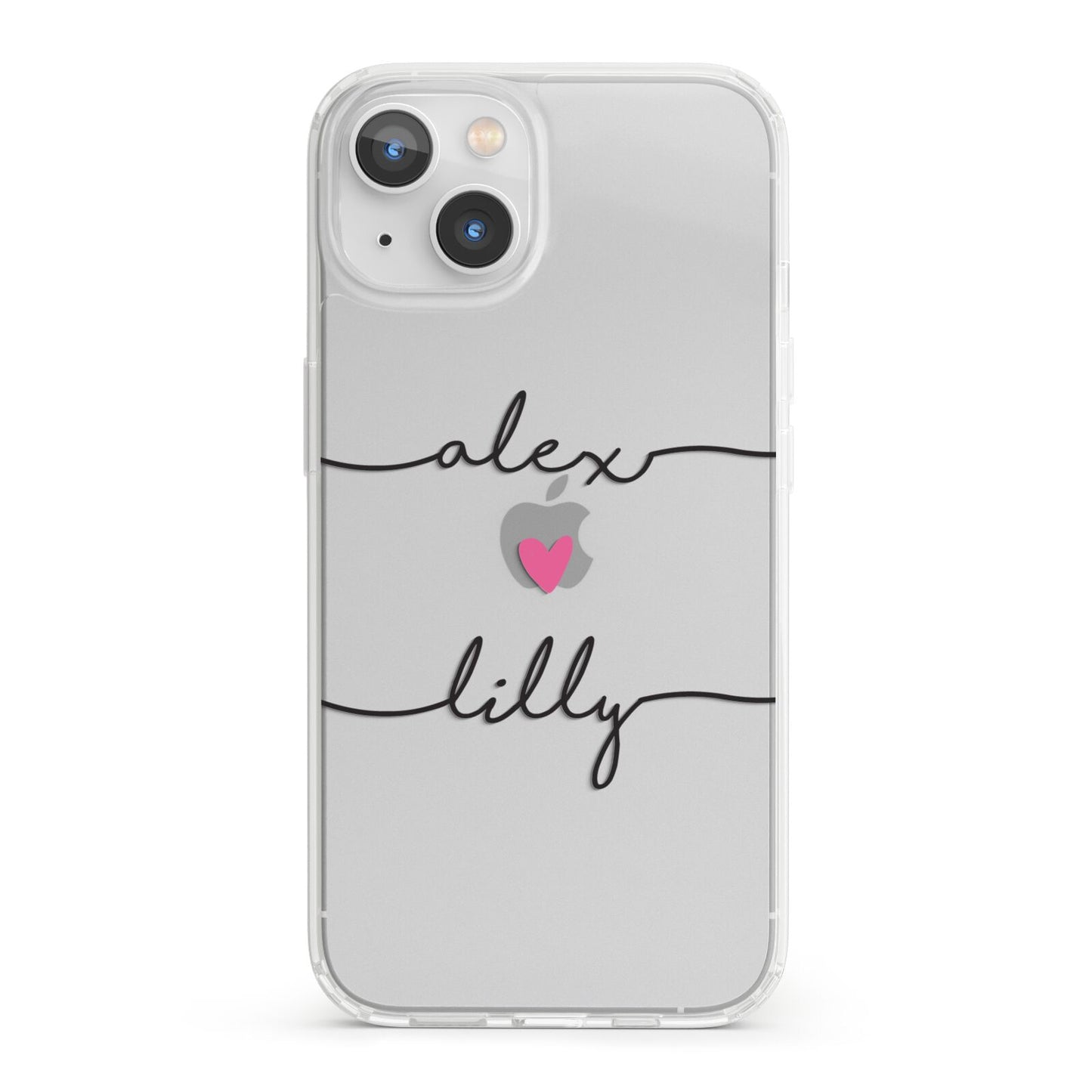 Personalised Two Names For Couples Heart Clear iPhone 13 Clear Bumper Case