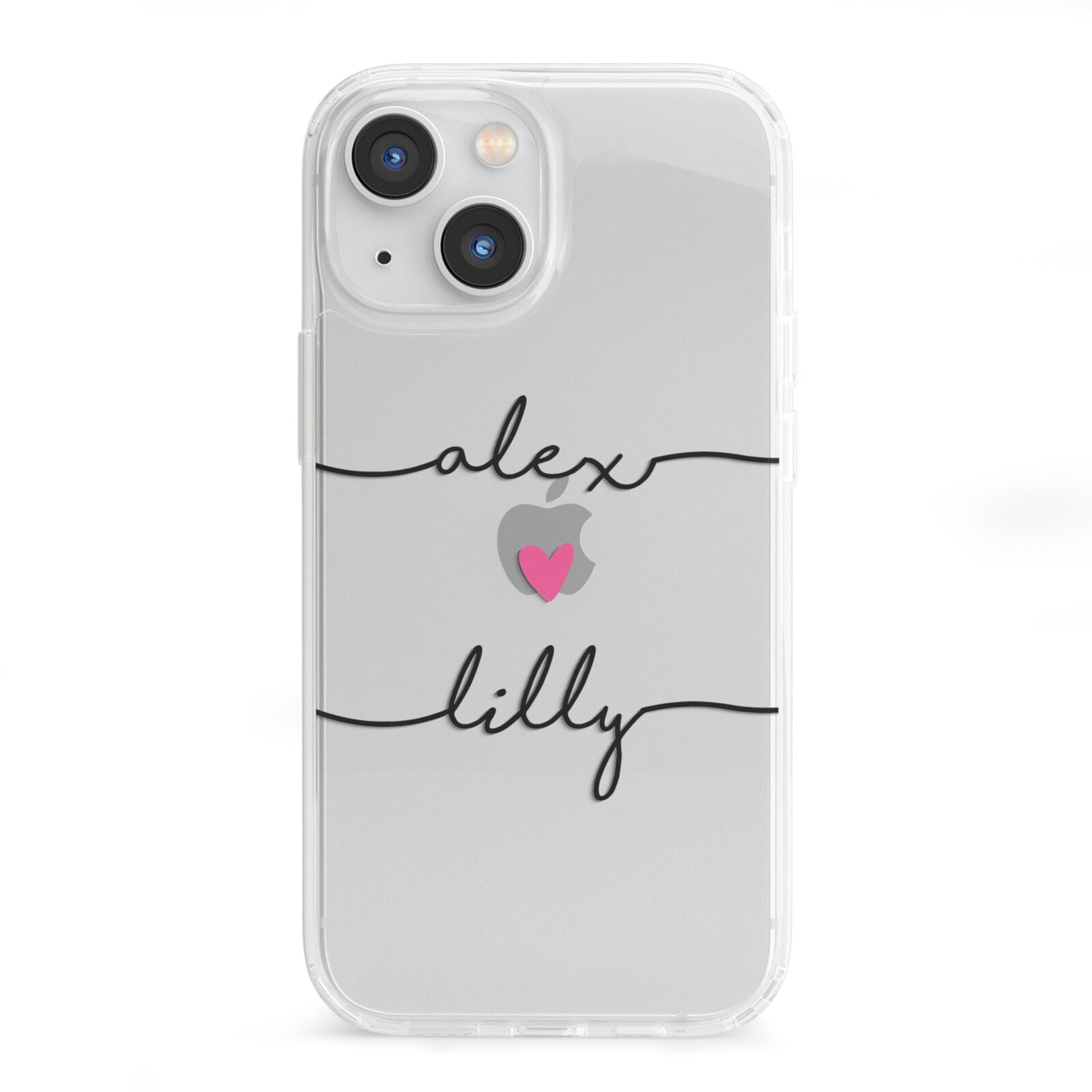 Personalised Two Names For Couples Heart Clear iPhone 13 Mini Clear Bumper Case