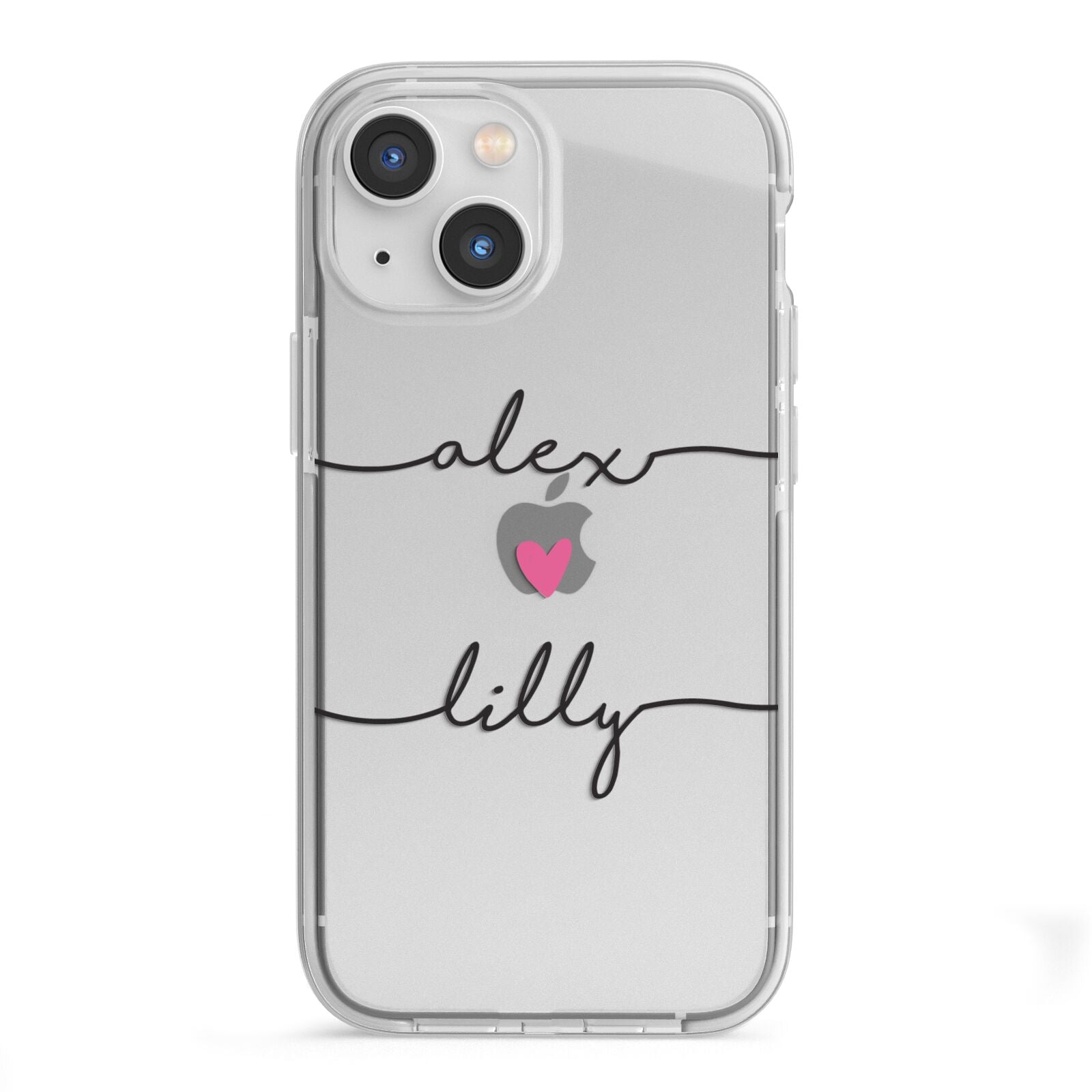 Personalised Two Names For Couples Heart Clear iPhone 13 Mini TPU Impact Case with White Edges