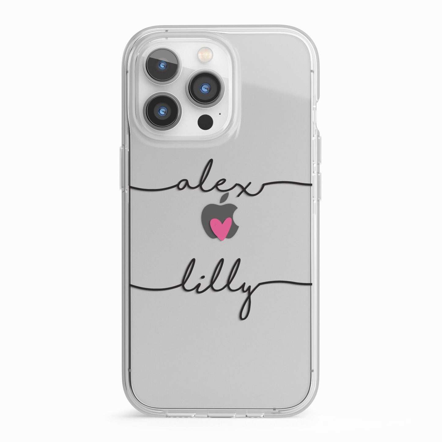 Personalised Two Names For Couples Heart Clear iPhone 13 Pro TPU Impact Case with White Edges