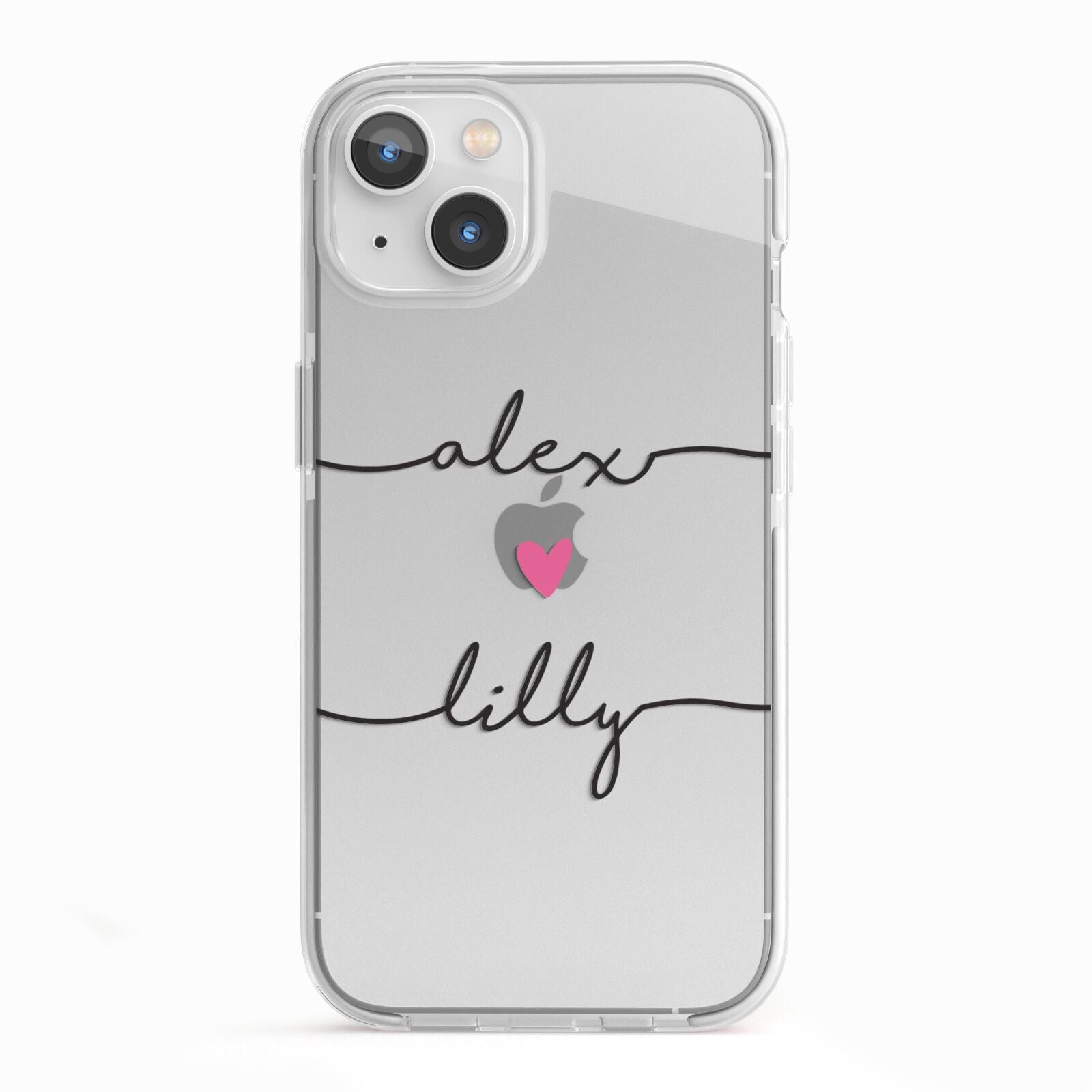 Personalised Two Names For Couples Heart Clear iPhone 13 TPU Impact Case with White Edges