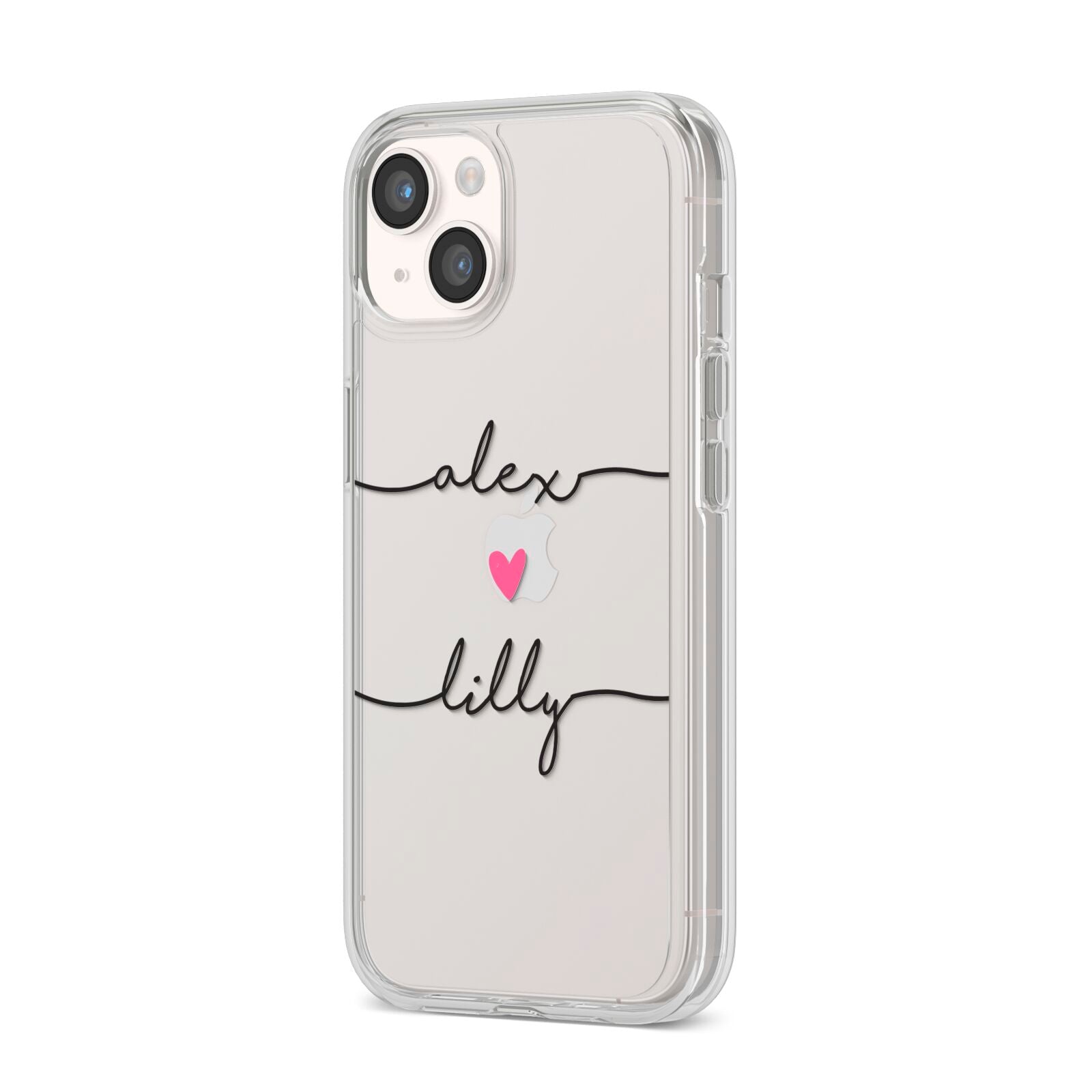 Personalised Two Names For Couples Heart Clear iPhone 14 Clear Tough Case Starlight Angled Image