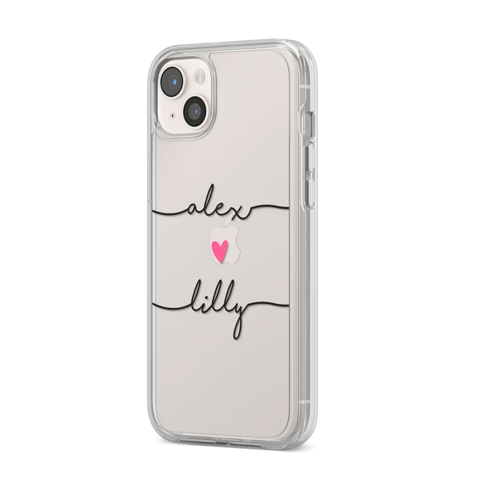 Personalised Two Names For Couples Heart Clear iPhone 14 Plus Clear Tough Case Starlight Angled Image