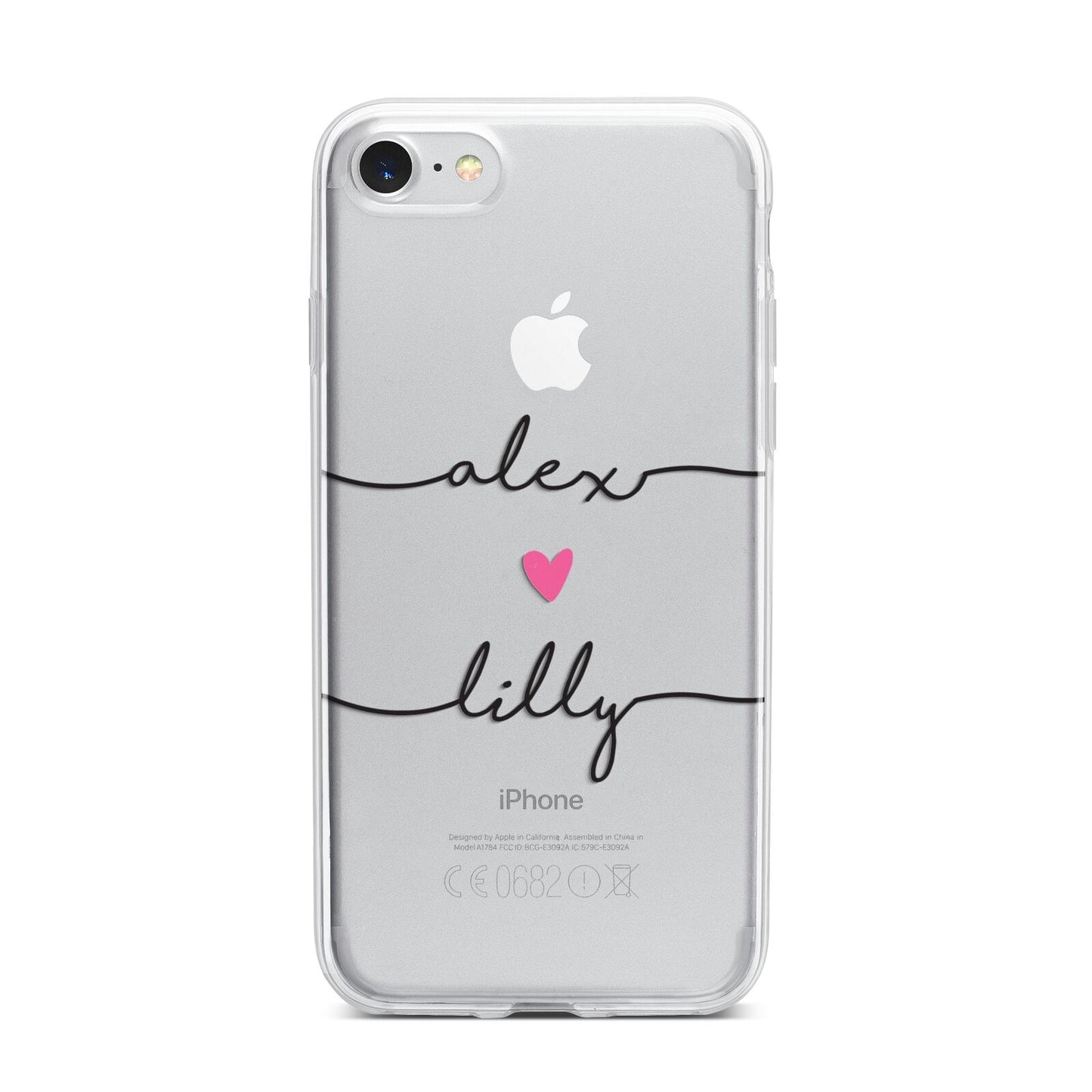 Personalised Two Names For Couples Heart Clear iPhone 7 Bumper Case on Silver iPhone