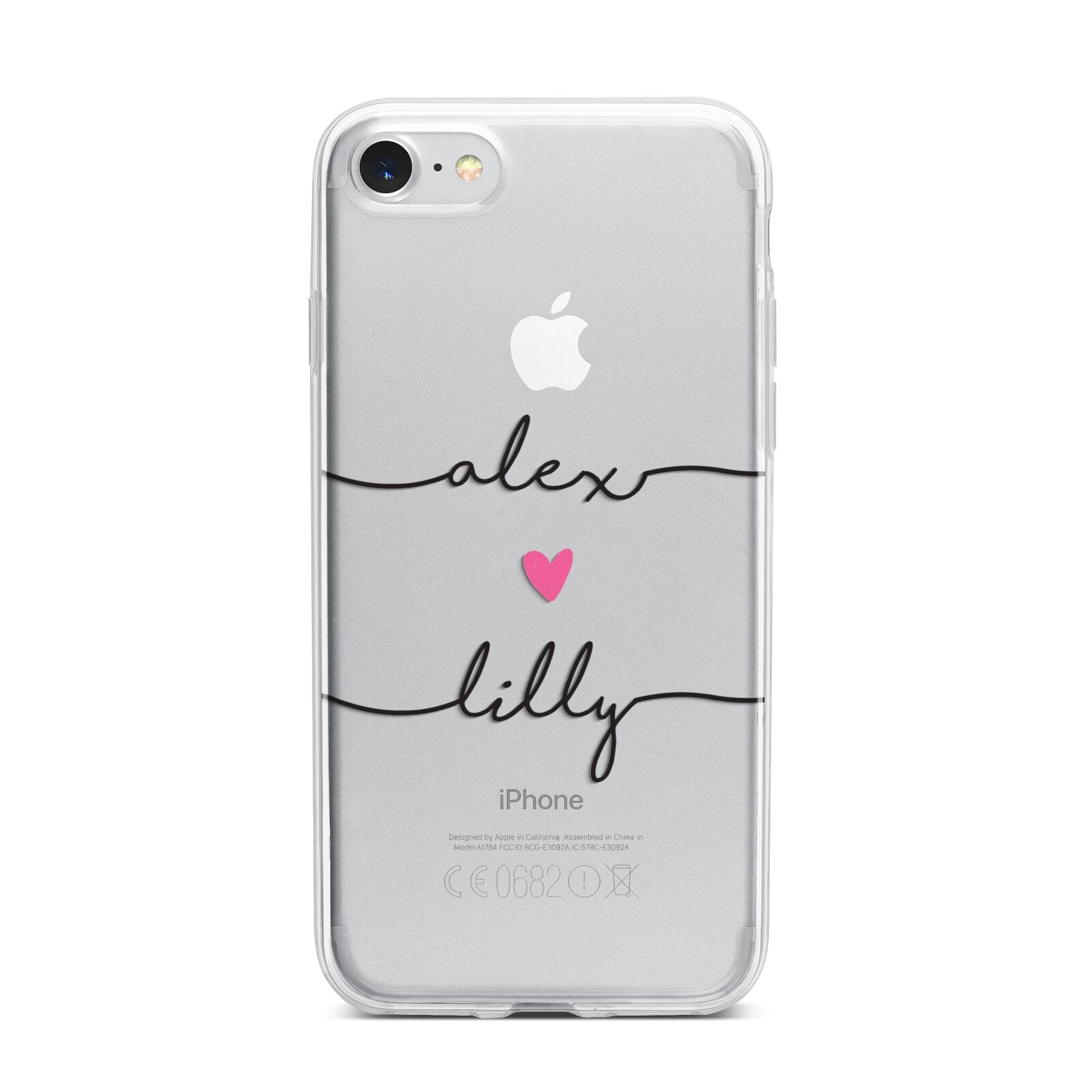 Personalised Two Names For Couples Heart Clear iPhone 7 Bumper Case on Silver iPhone