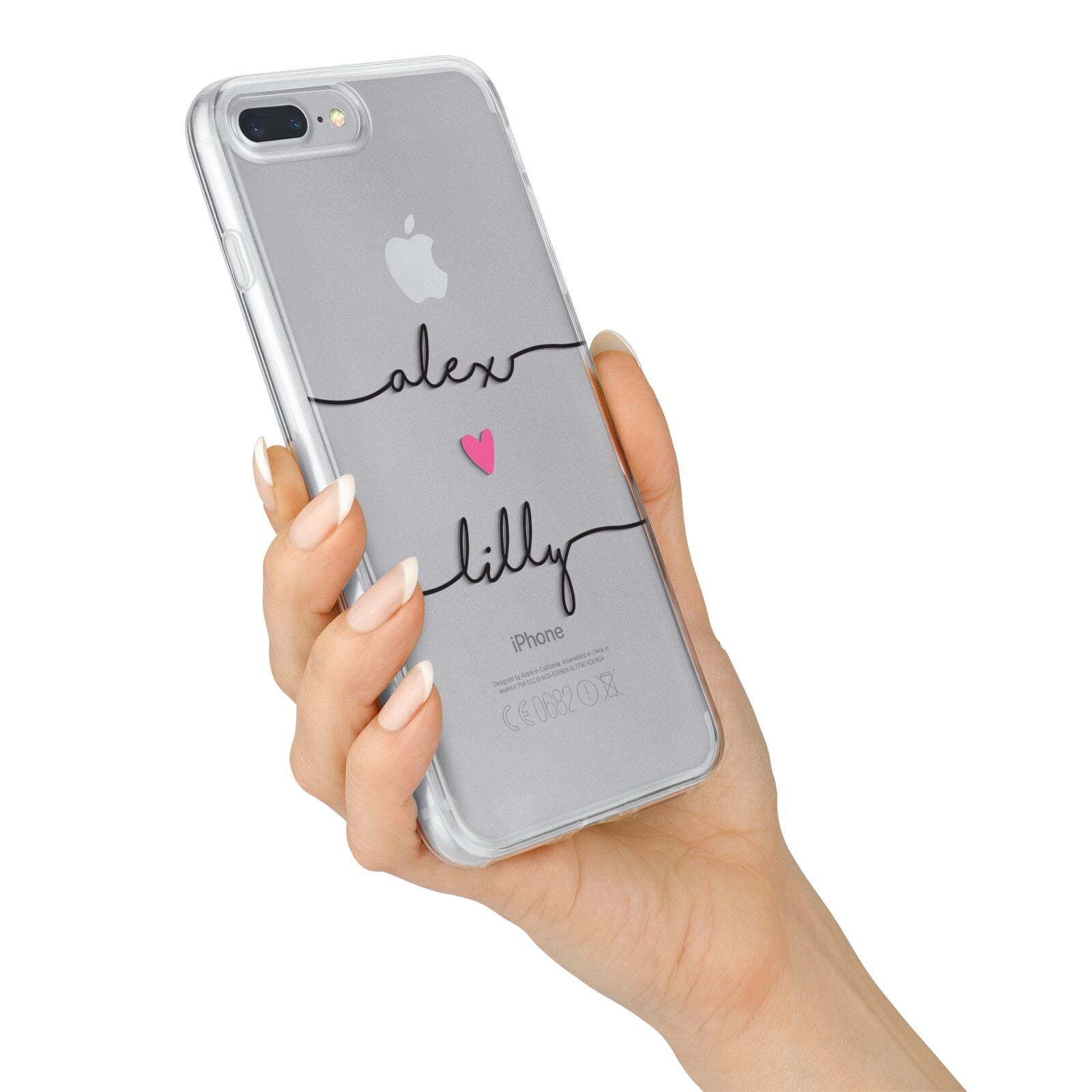 Personalised Two Names For Couples Heart Clear iPhone 7 Plus Bumper Case on Silver iPhone Alternative Image