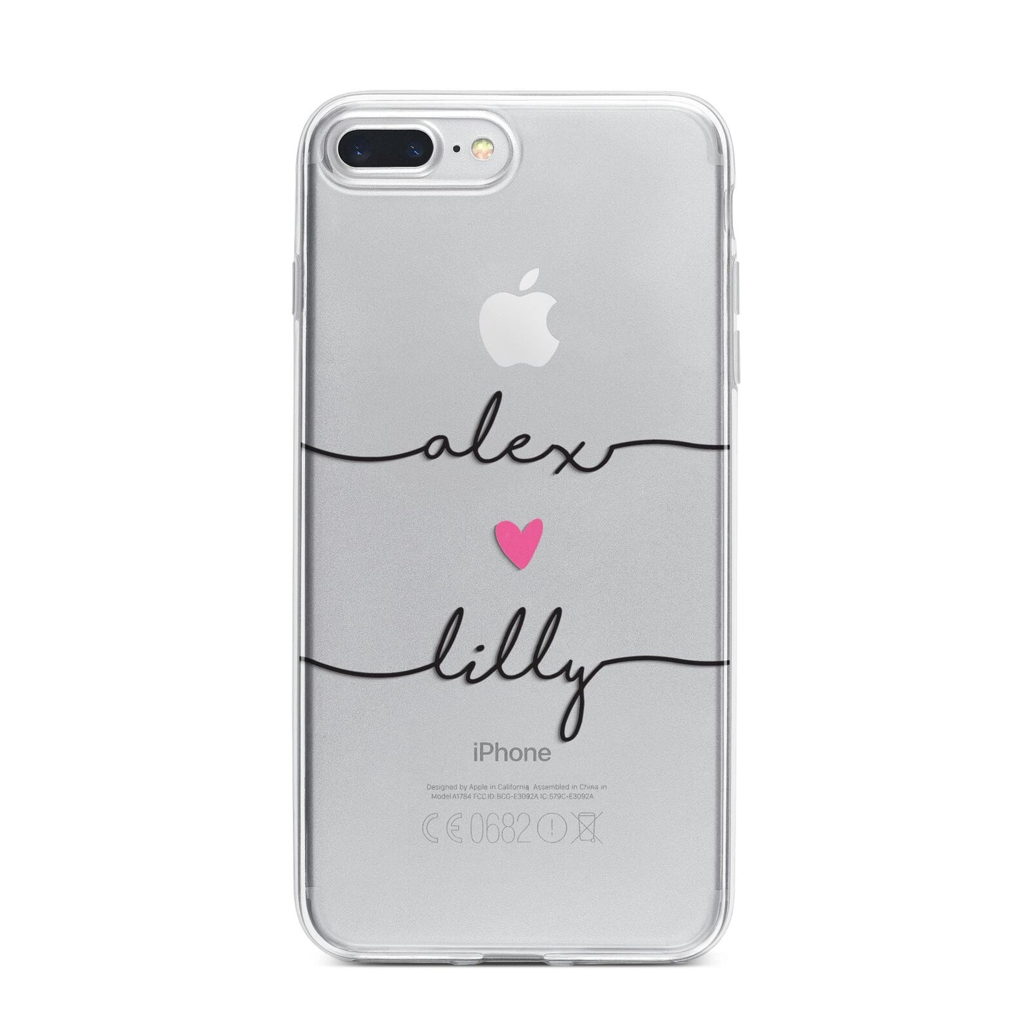 Personalised Two Names For Couples Heart Clear iPhone 7 Plus Bumper Case on Silver iPhone