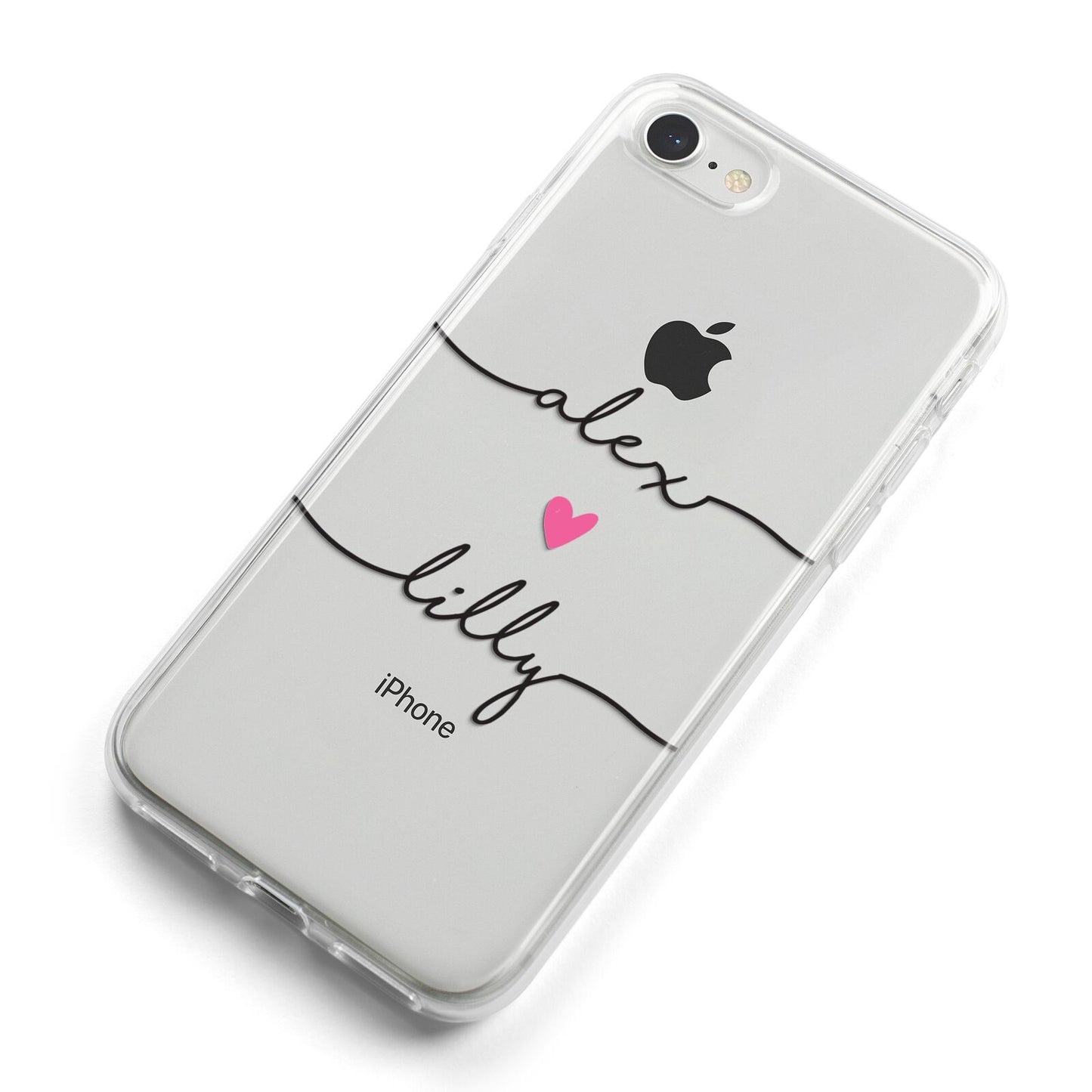 Personalised Two Names For Couples Heart Clear iPhone 8 Bumper Case on Silver iPhone Alternative Image