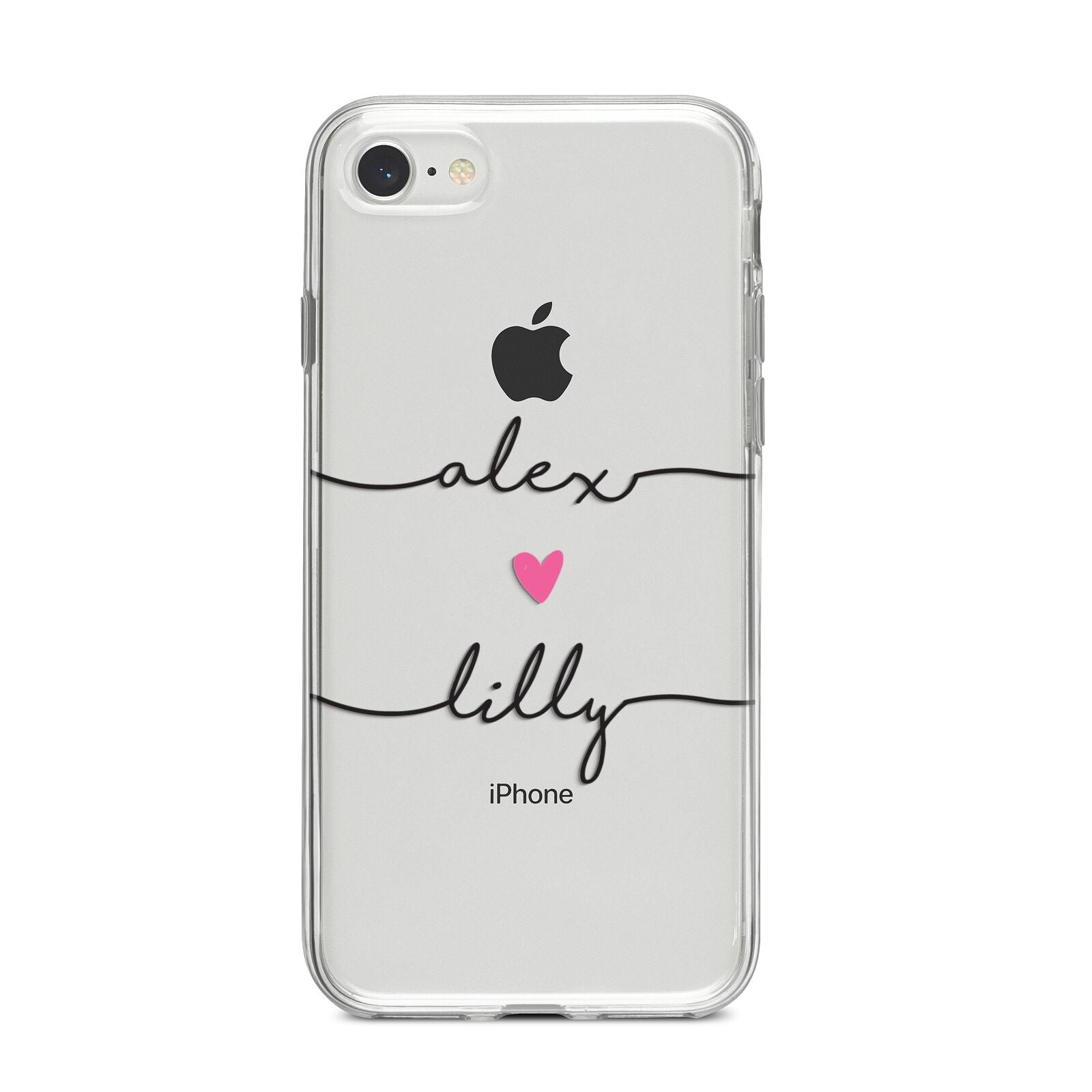 Personalised Two Names For Couples Heart Clear iPhone 8 Bumper Case on Silver iPhone