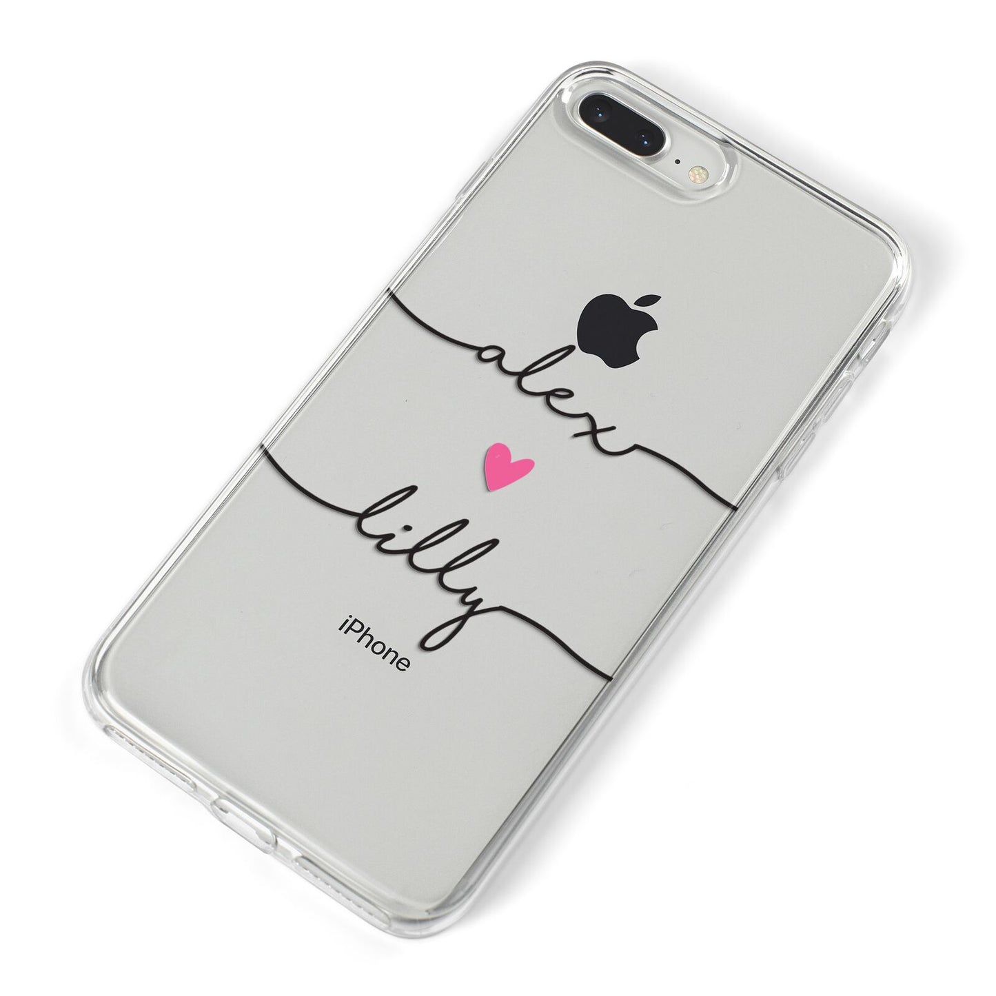 Personalised Two Names For Couples Heart Clear iPhone 8 Plus Bumper Case on Silver iPhone Alternative Image