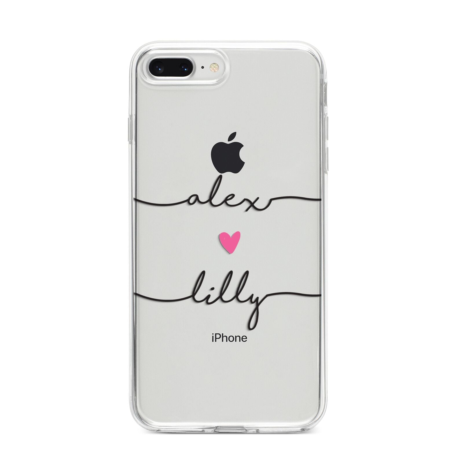 Personalised Two Names For Couples Heart Clear iPhone 8 Plus Bumper Case on Silver iPhone