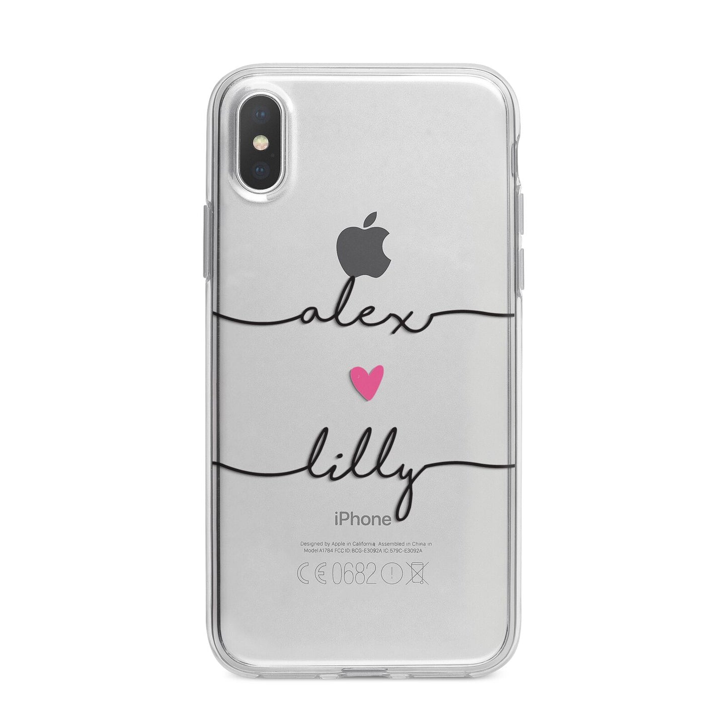 Personalised Two Names For Couples Heart Clear iPhone X Bumper Case on Silver iPhone Alternative Image 1