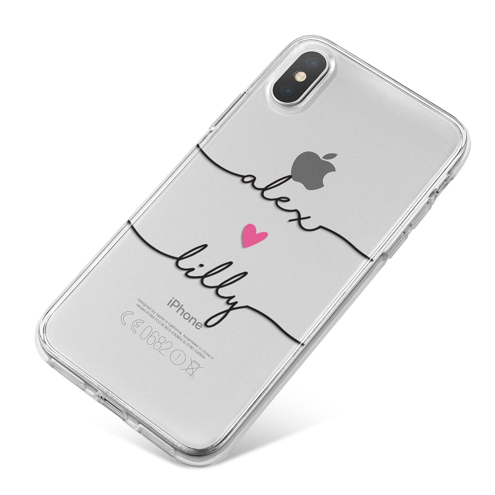 Personalised Two Names For Couples Heart Clear iPhone X Bumper Case on Silver iPhone