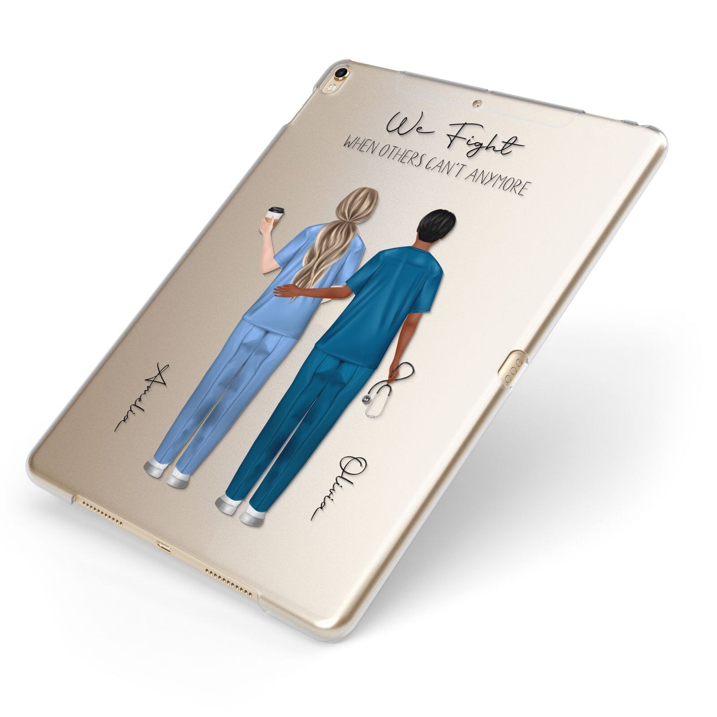 Personalised Two Nurses Apple iPad Case on Gold iPad Side View