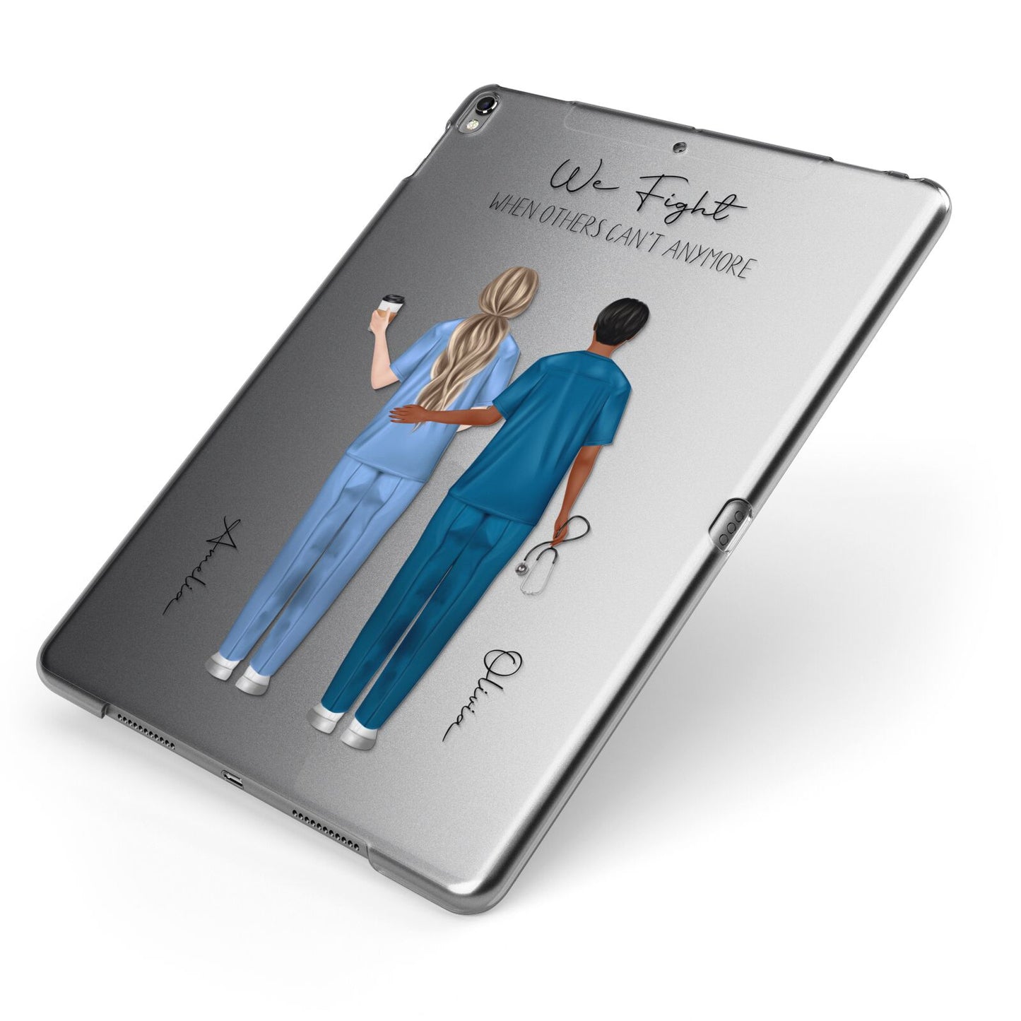 Personalised Two Nurses Apple iPad Case on Grey iPad Side View