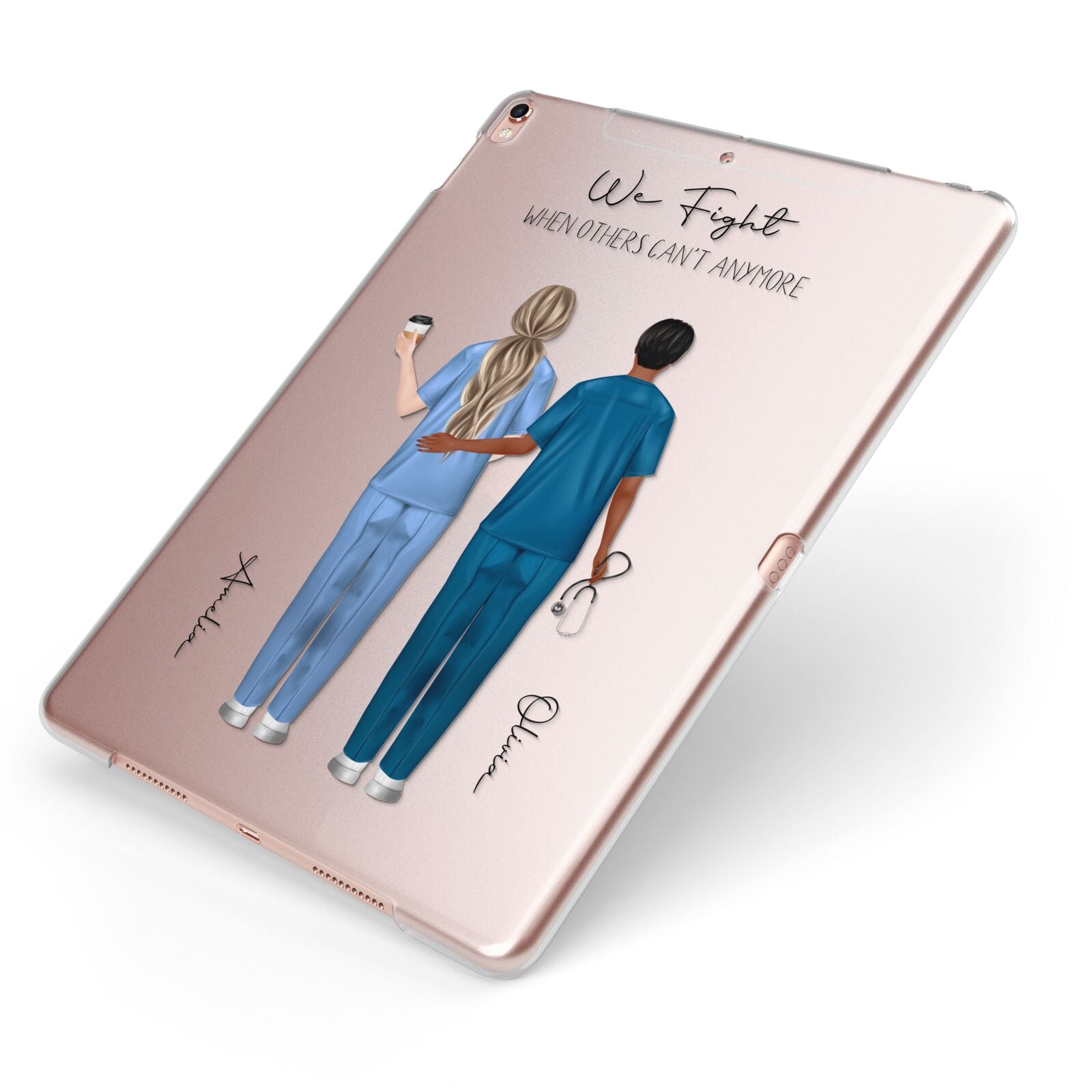 Personalised Two Nurses Apple iPad Case on Rose Gold iPad Side View