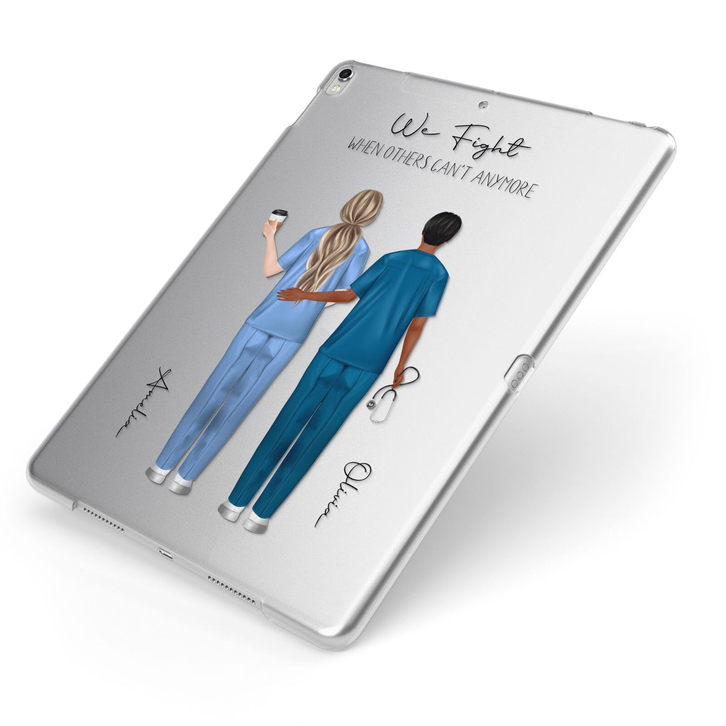 Personalised Two Nurses Apple iPad Case on Silver iPad Side View