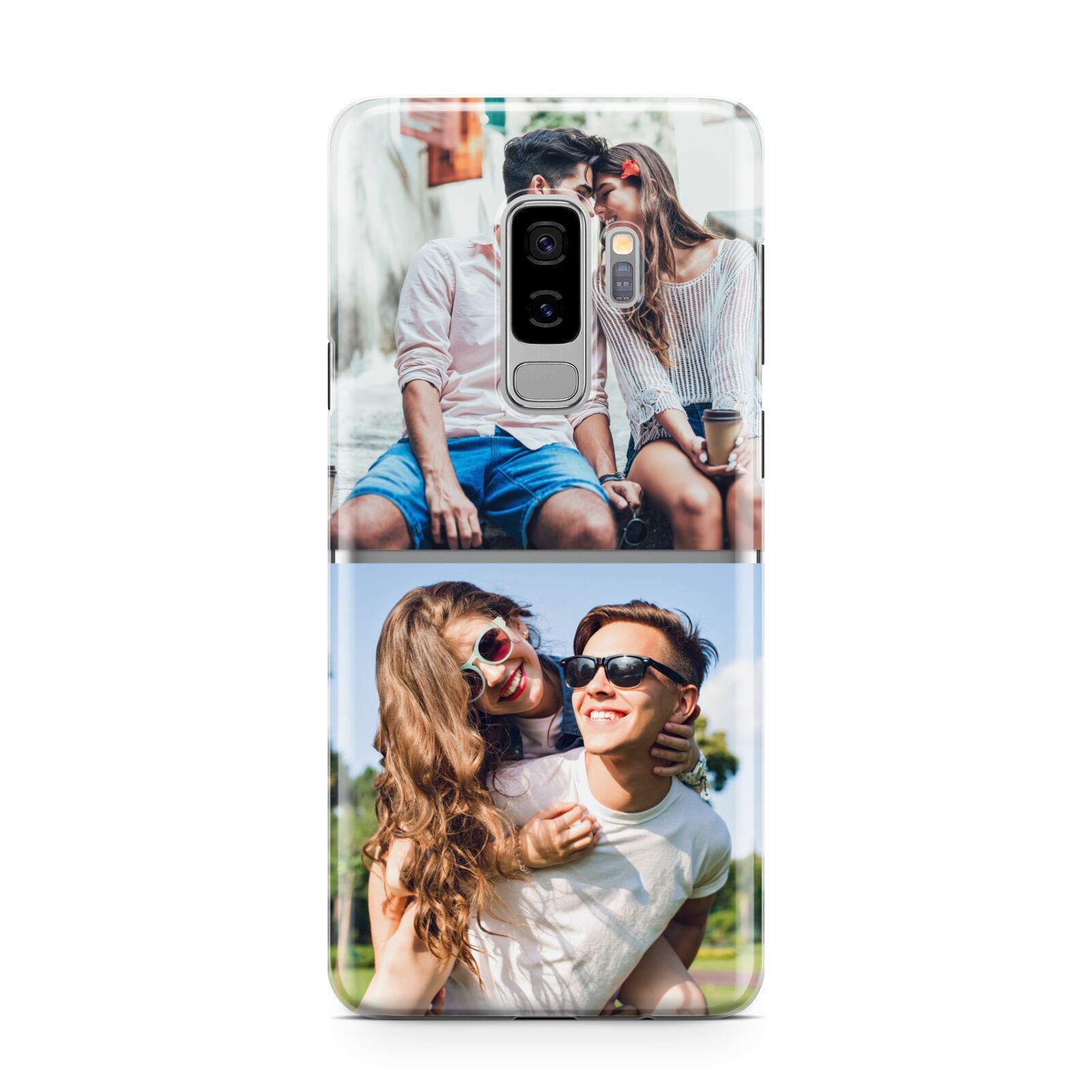 Personalised Two Photos Collage Samsung Galaxy S9 Plus Case on Silver phone