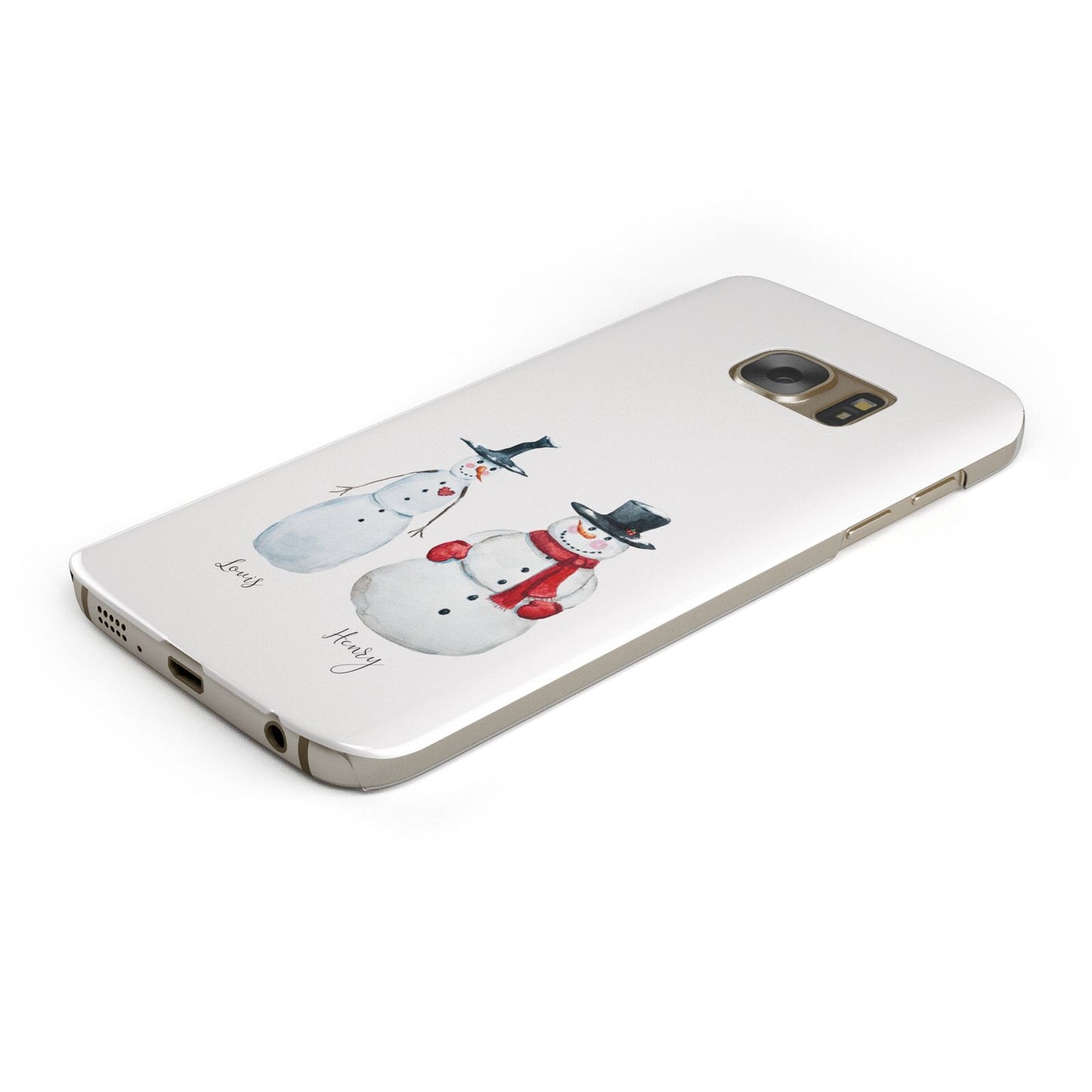 Personalised Two Snowmen Protective Samsung Galaxy Case Angled Image