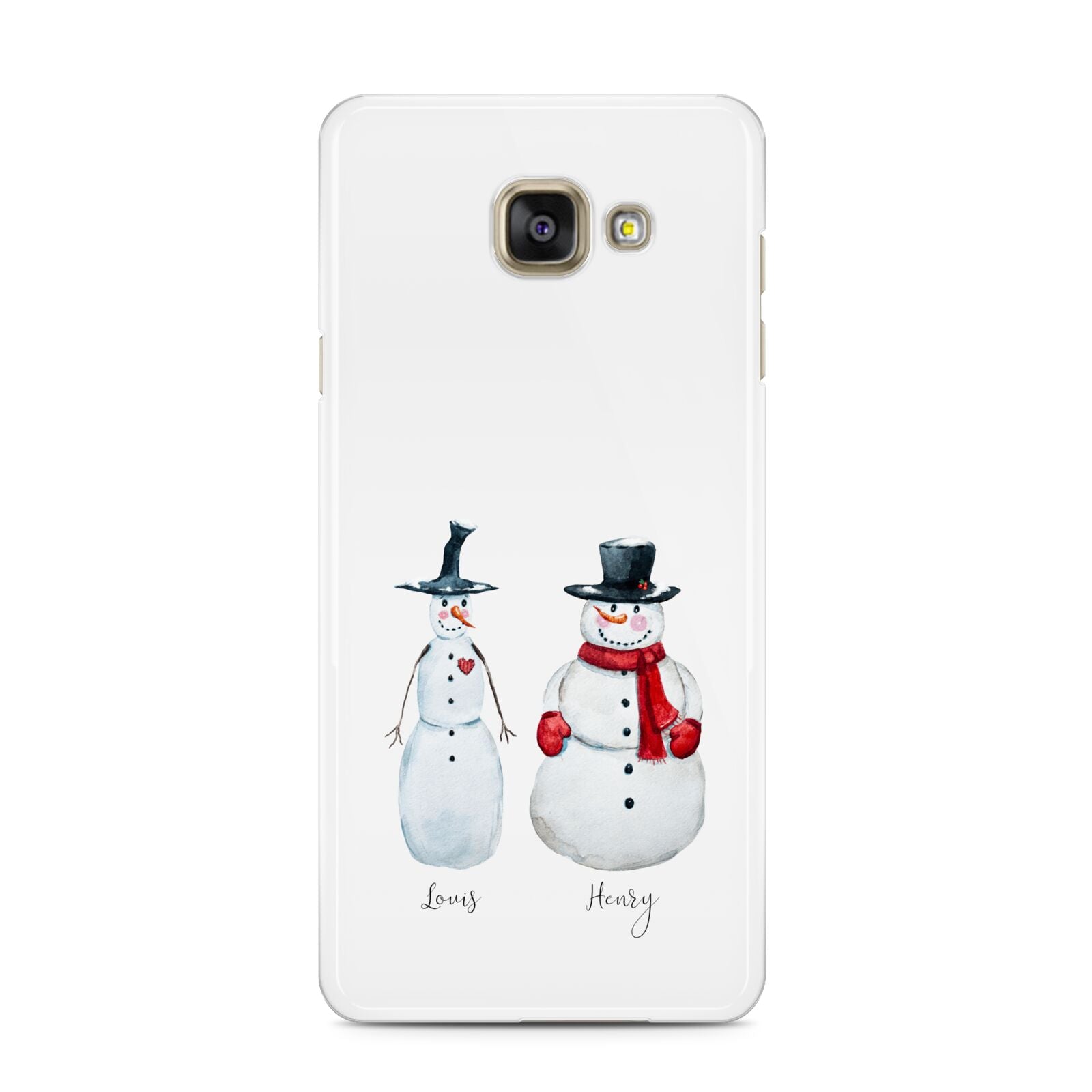 Personalised Two Snowmen Samsung Galaxy A3 2016 Case on gold phone