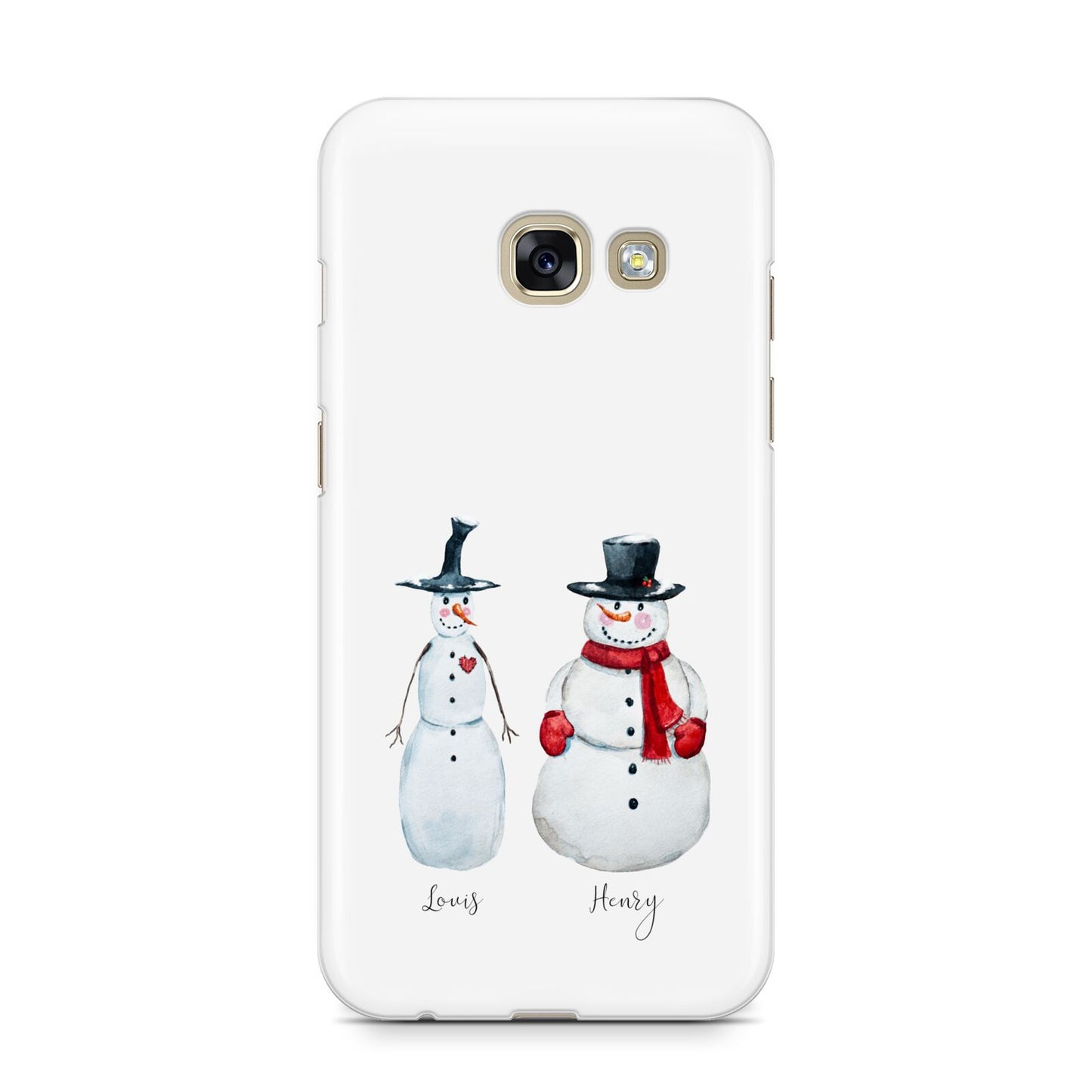 Personalised Two Snowmen Samsung Galaxy A3 2017 Case on gold phone