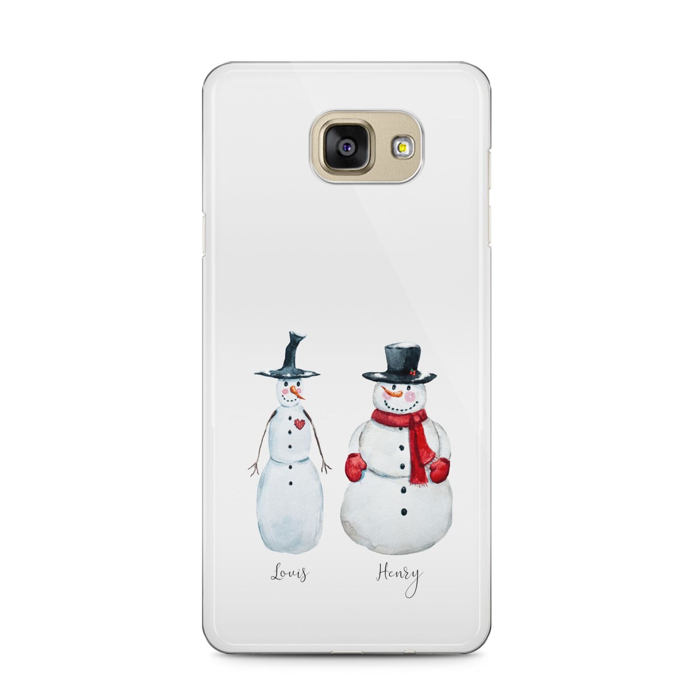 Personalised Two Snowmen Samsung Galaxy A5 2016 Case on gold phone